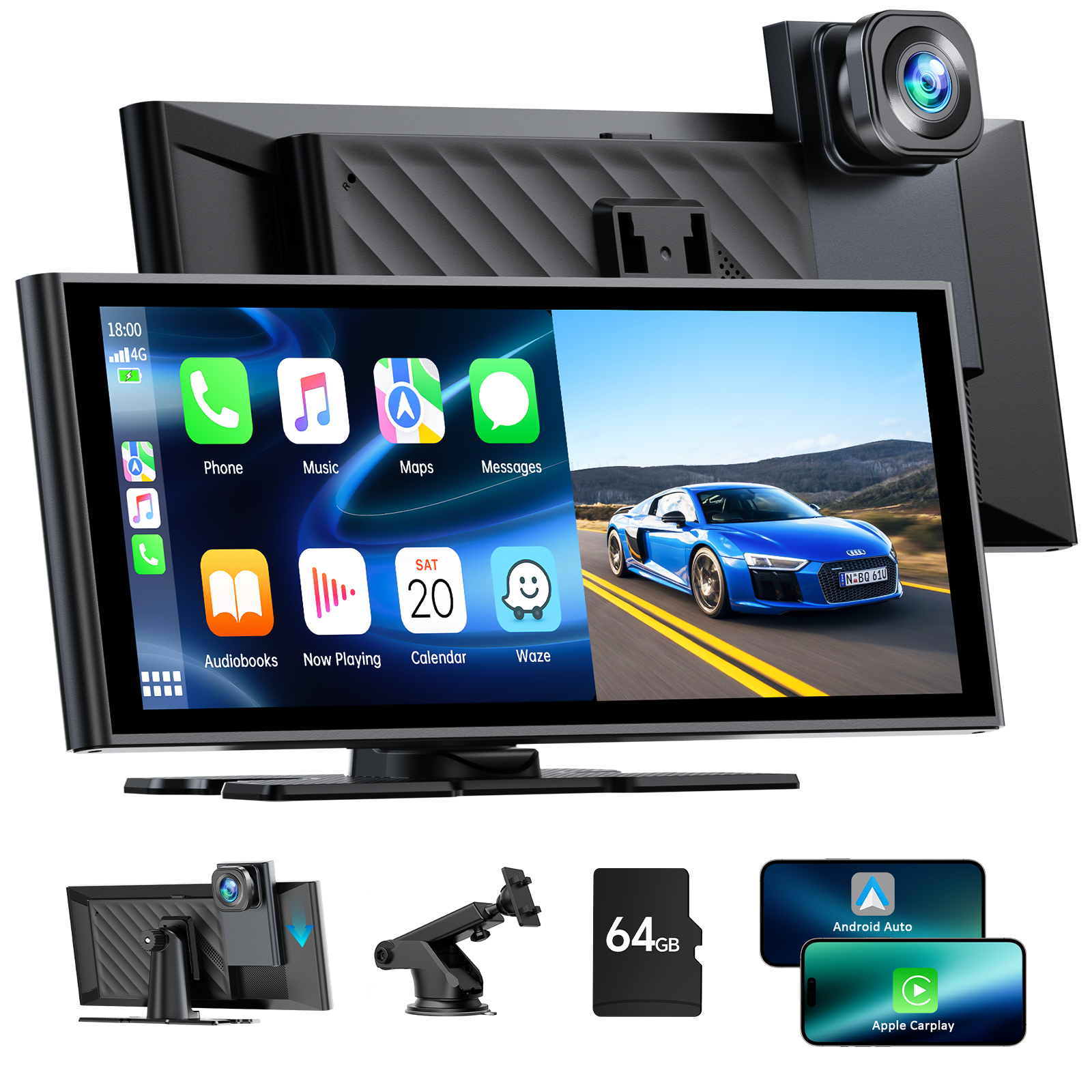 RC14 9.26'' Car Stereo Wireles Apple Carplay & Android Auto with 4K Dash Cam & 1080P Backup Camera