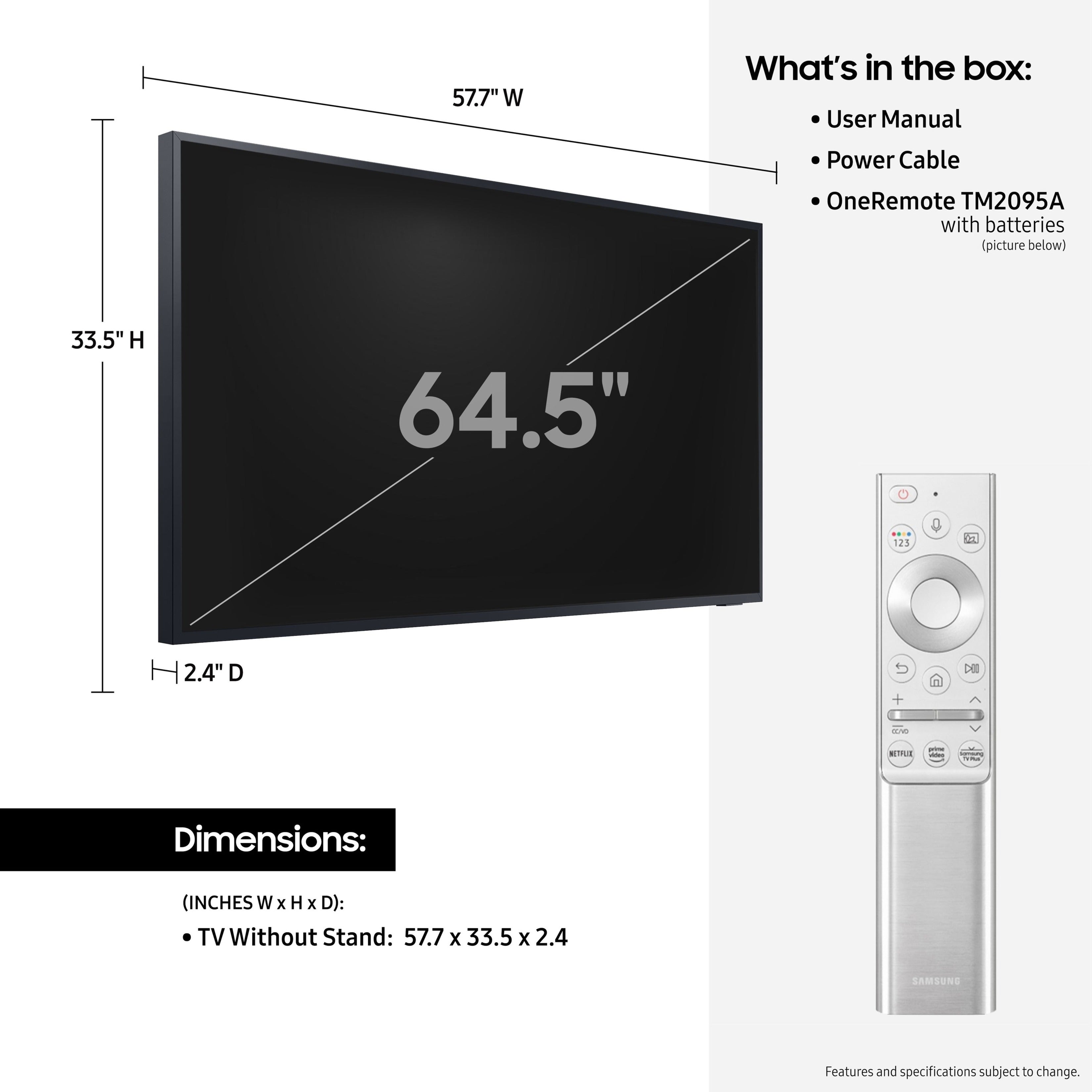 Samsung The Terrace 65" Outdoor QLED 4K Smart TV, IP55 Weather-Resistant, Anti-Glare, 240Hz Motion Rate, Quantum HDR, Voice Control, 3 HDMI - QN65LST7TAFXZA (1 Year Warranty)