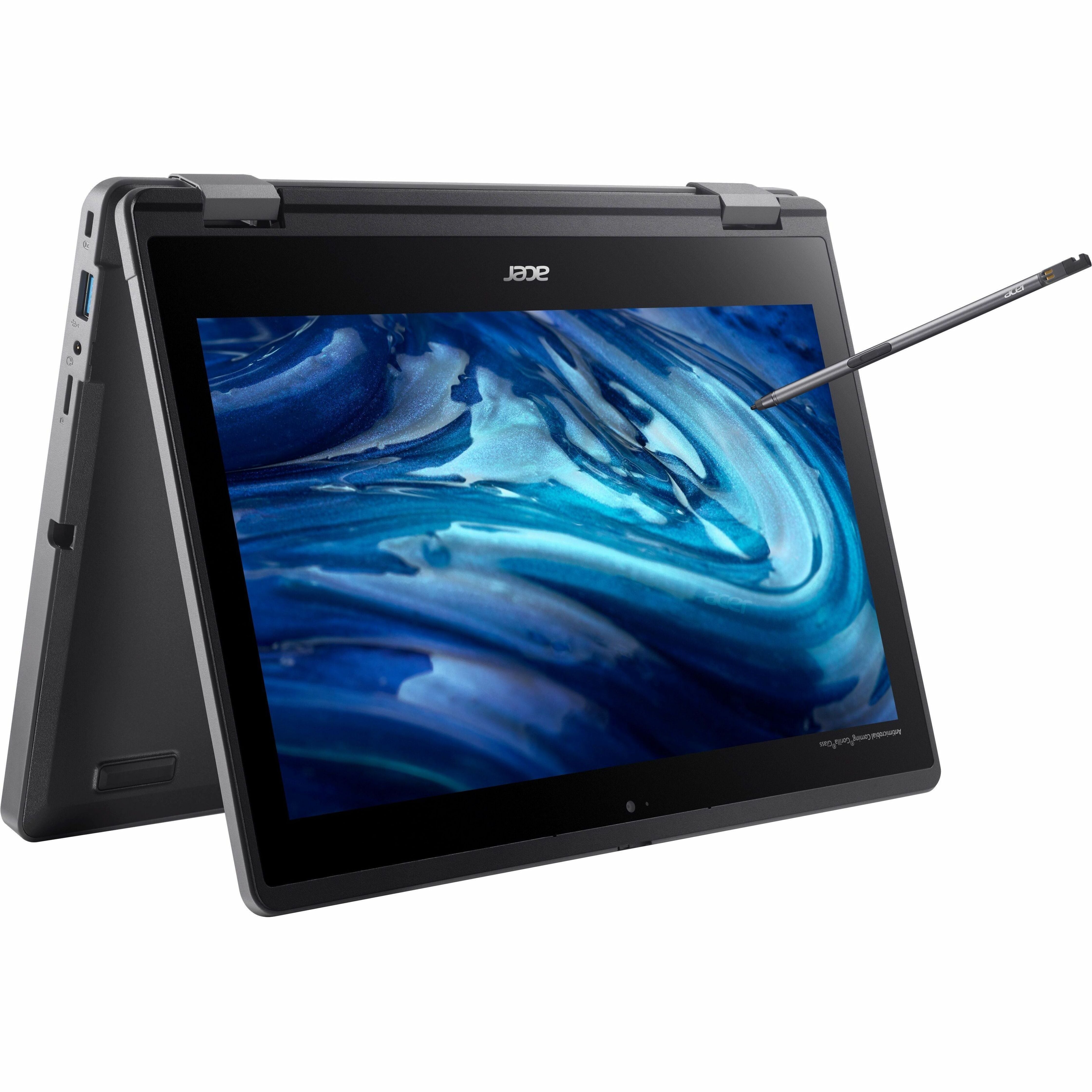 Acer TravelMate Spin B3 Convertible 2-in-1 Notebook, 11.6" HD Touchscreen, Intel N100 Quad-Core, 4GB LPDDR5, 128GB SSD, Windows 11 Pro Education, Stylus - NX.VZ3AA.002 (1 Year Warranty)