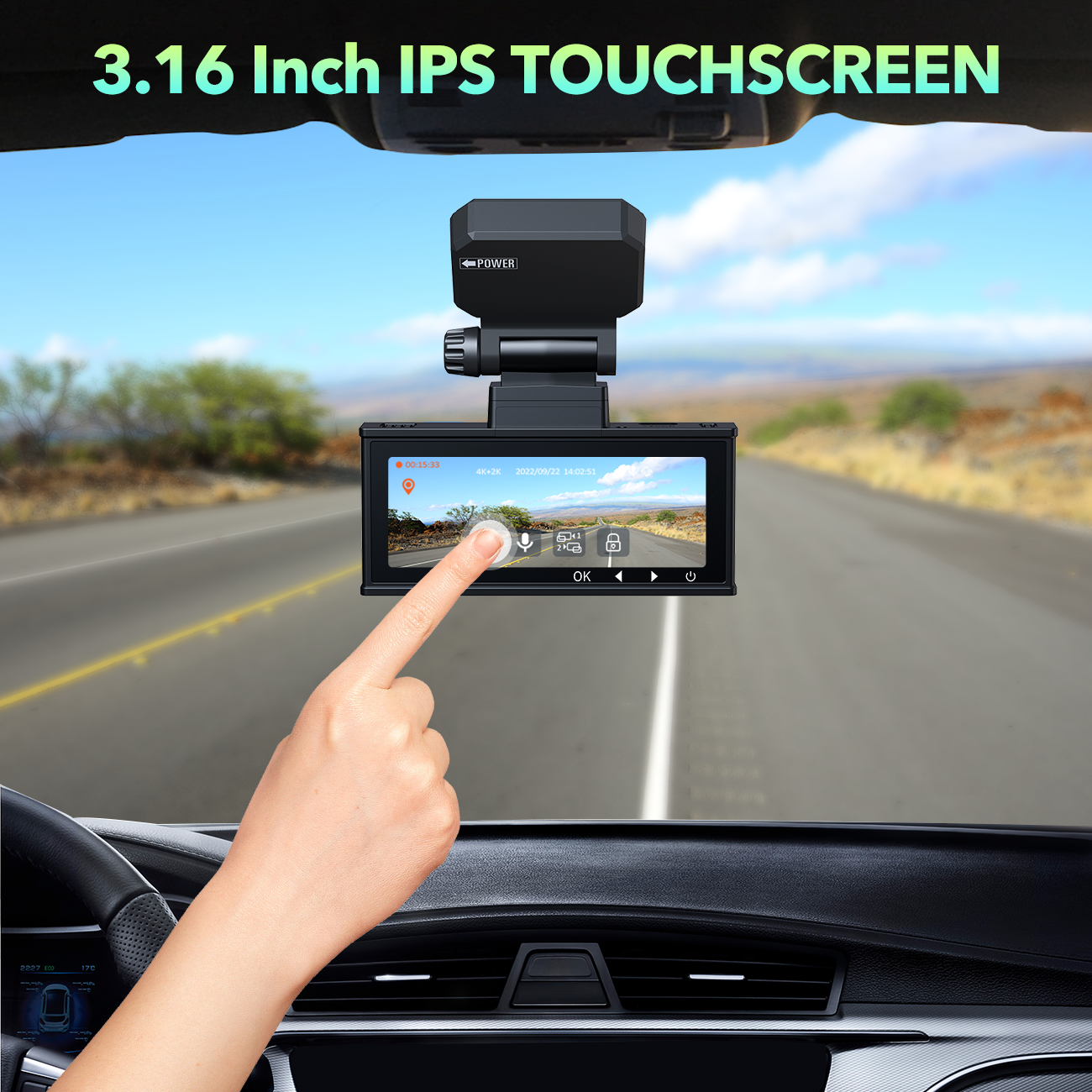 Campark DC19 4K Dual Dash Camera Front and Rear with 3.16'' Touch Screen and 128GB Card