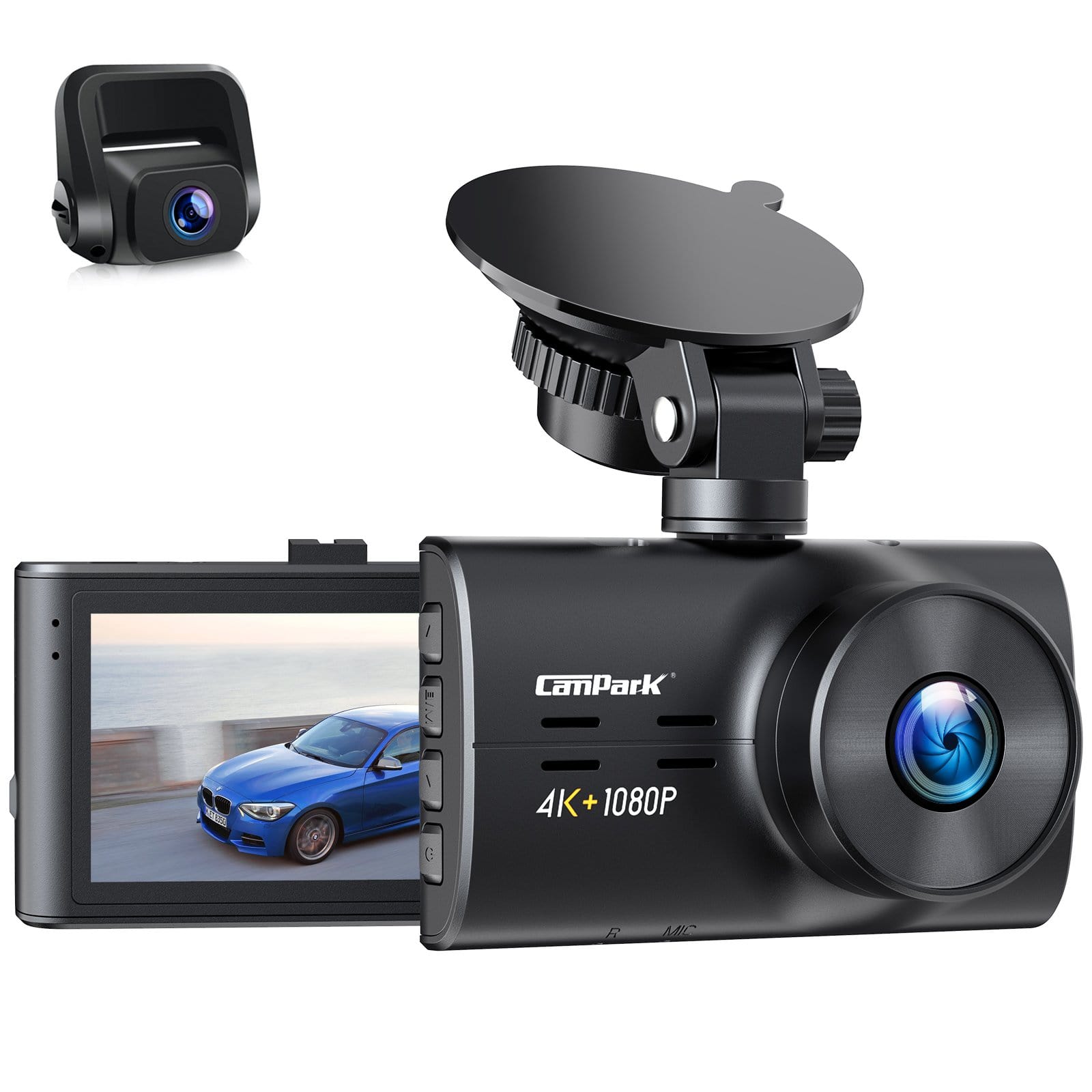 Campark DC30 Dash Cam Native 4K Front and 1080P Rear Car Camera