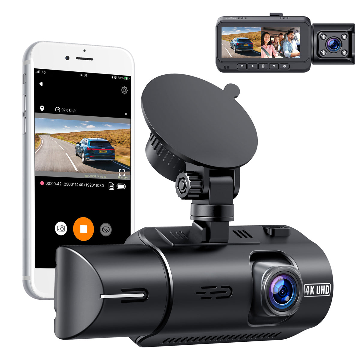 Campark CE67 4K Front and Inside With GPS Dual Dash Camera