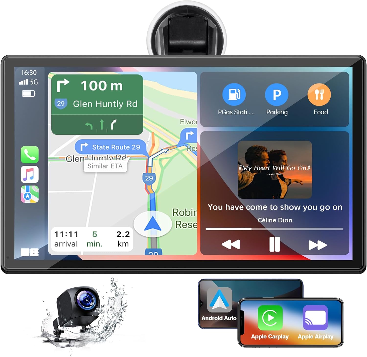 9 Inch Wireless Car Stereo with Apple Carplay and 1080P Reverse Camera, Car Audio Receivers with GPS Navigation, Mirror Link, Android Auto, Bluetooth