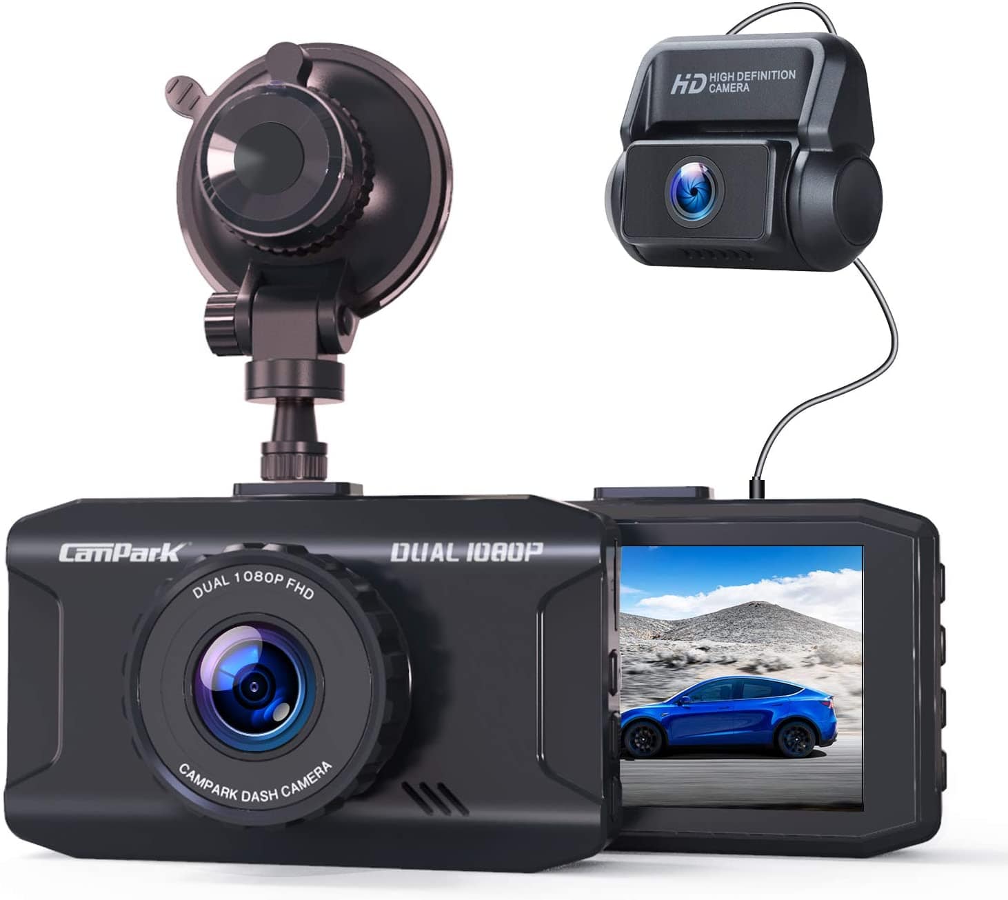 Campark DC20 Dash Cam Front and Rear Dual 1080P Car Camera with 340° Wide Angle Recording