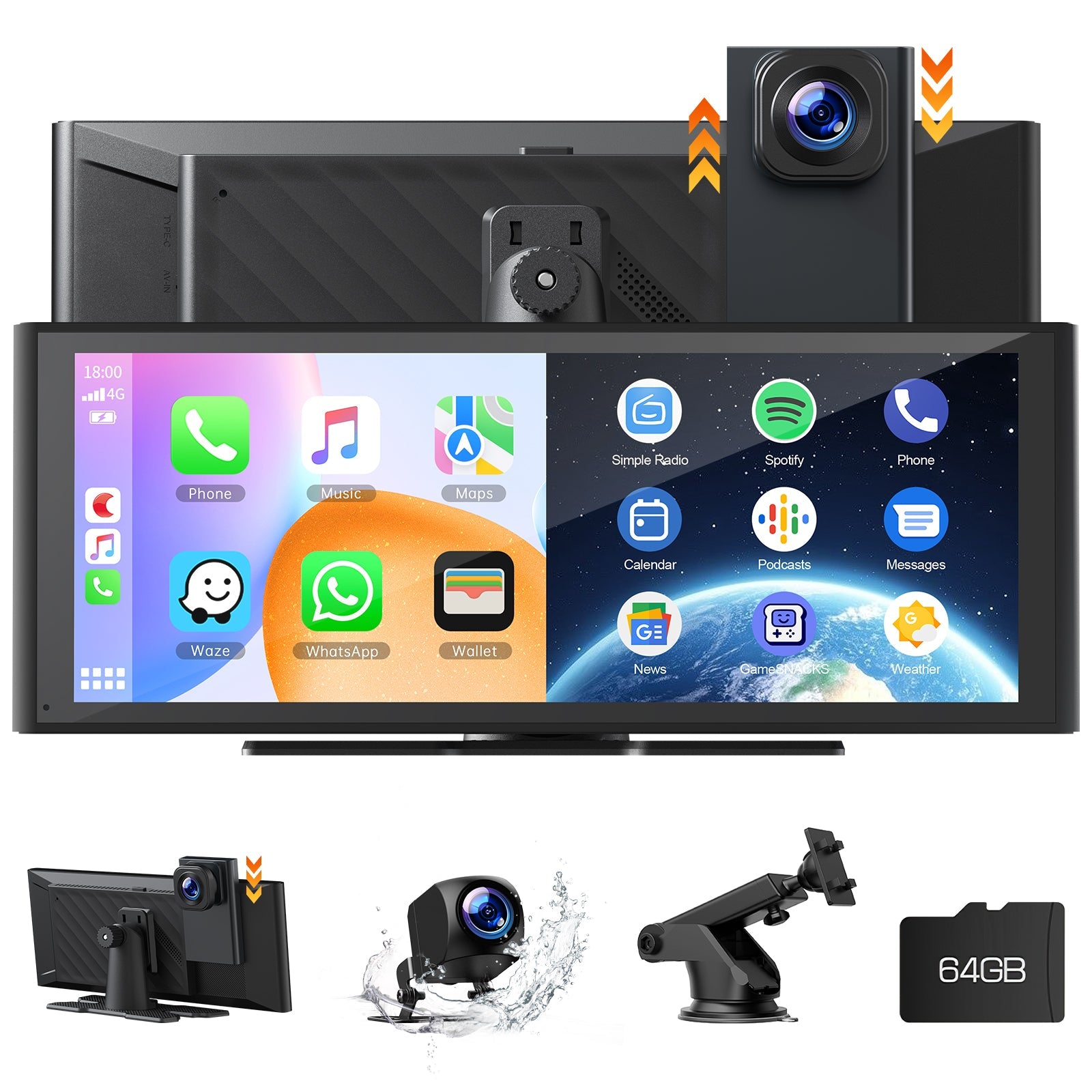 RC14 9.26'' Car Stereo Wireles Apple Carplay & Android Auto with 4K Dash Cam & 1080P Backup Camera