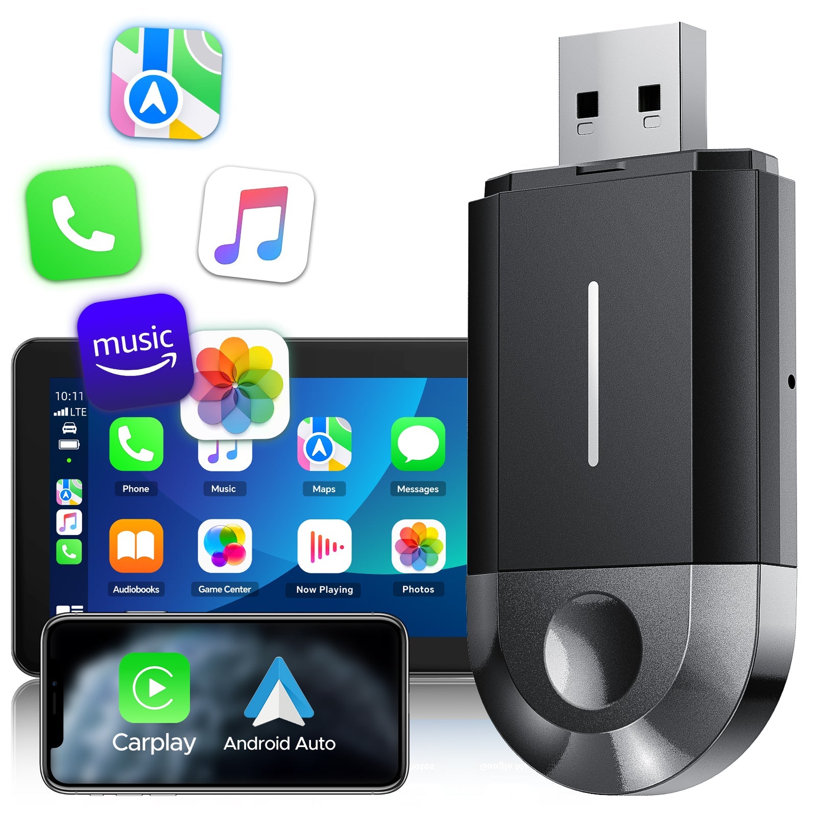 2-in-1 Wireless CarPlay & Android Auto Adapter: Plug & Play for 2016+ Cars
