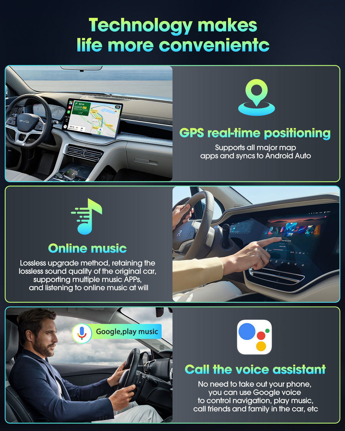 Wireless Android Car Adapter, Plug and Play for OEM Factory Wired Android Car