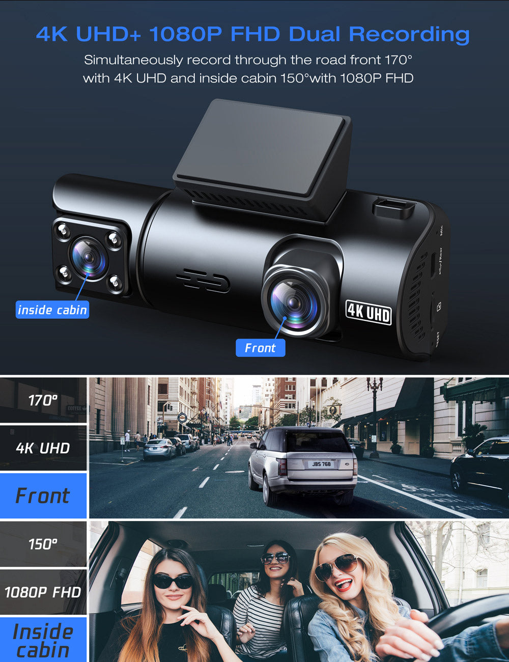 Campark CE67 4K Front and Inside With GPS Dual Dash Camera