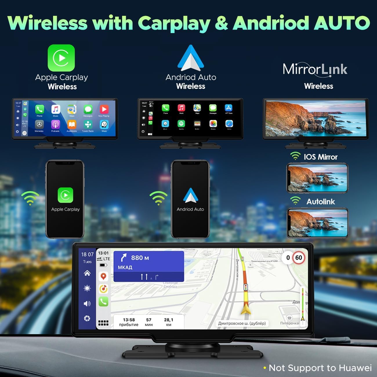 RC06 9.26'' Car Stereo Wireless Apple Carplay & Android Auto with 1080P Backup Camera, Airplay and GPS