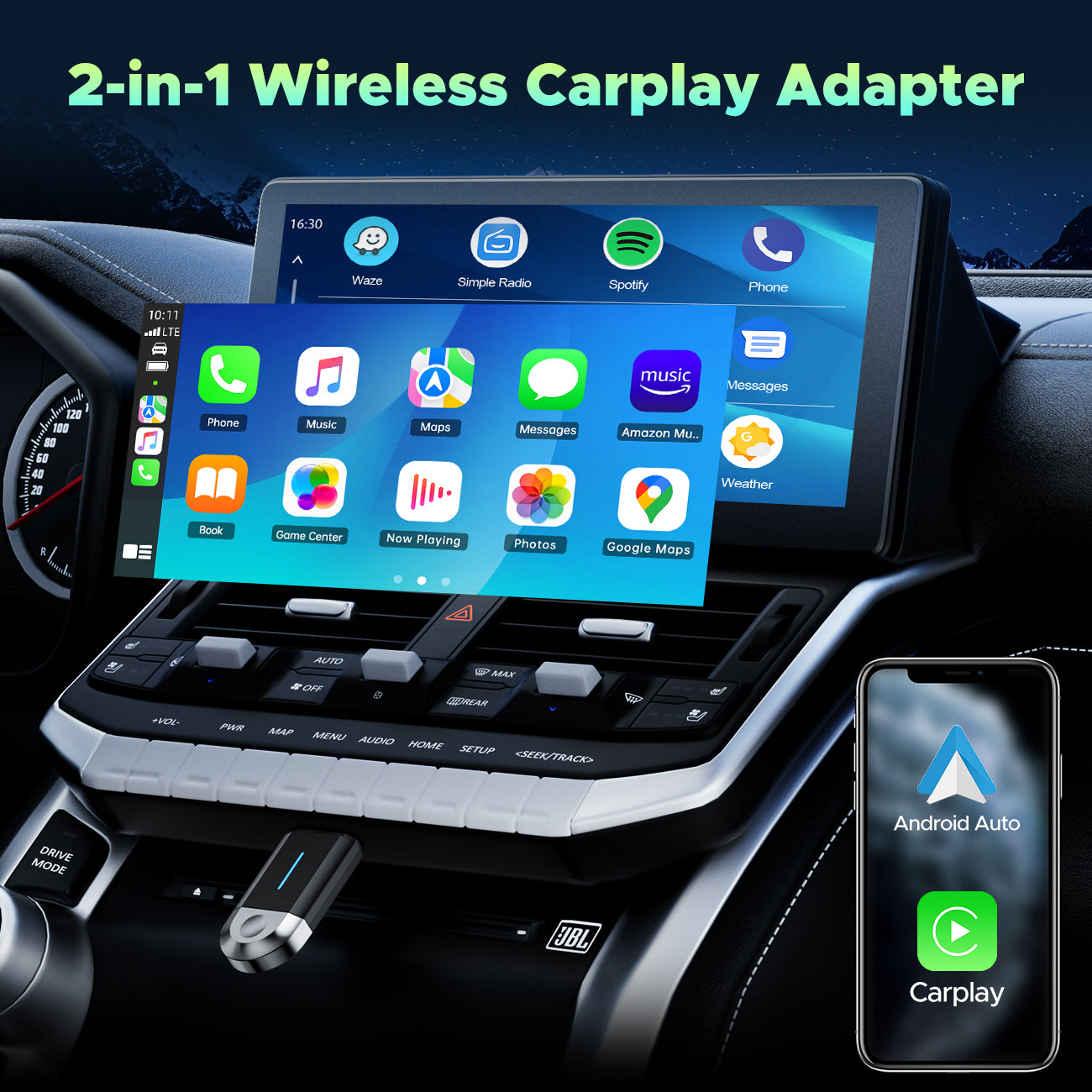 2-in-1 Wireless CarPlay & Android Auto Adapter: Plug & Play for 2016+ Cars