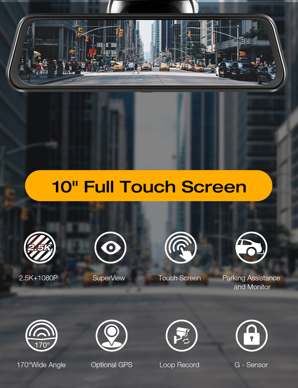 Campark CE60 1080P Front and Rear Mirror Dash Cam with 10'' Touch Screen