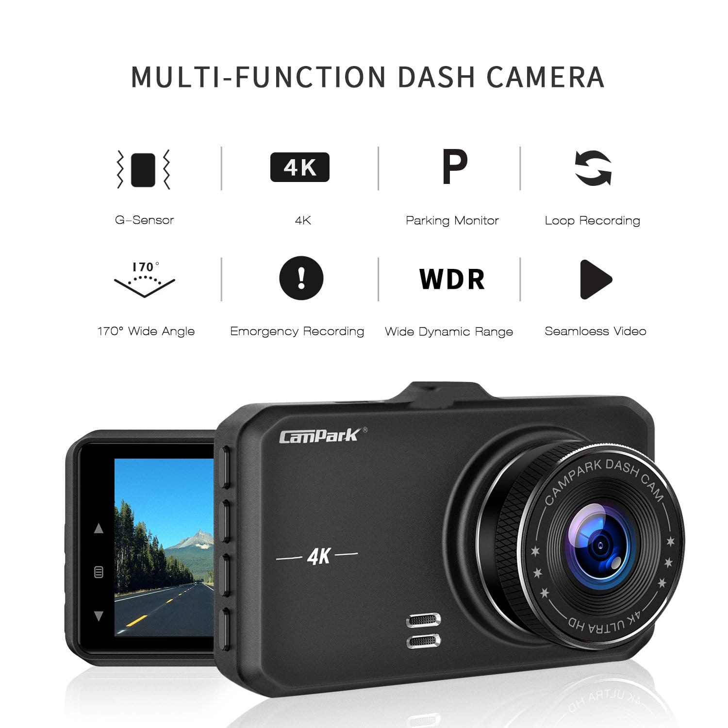Campark DC10 Dash Cam 4K UHD DVR Driving Recorder Camera