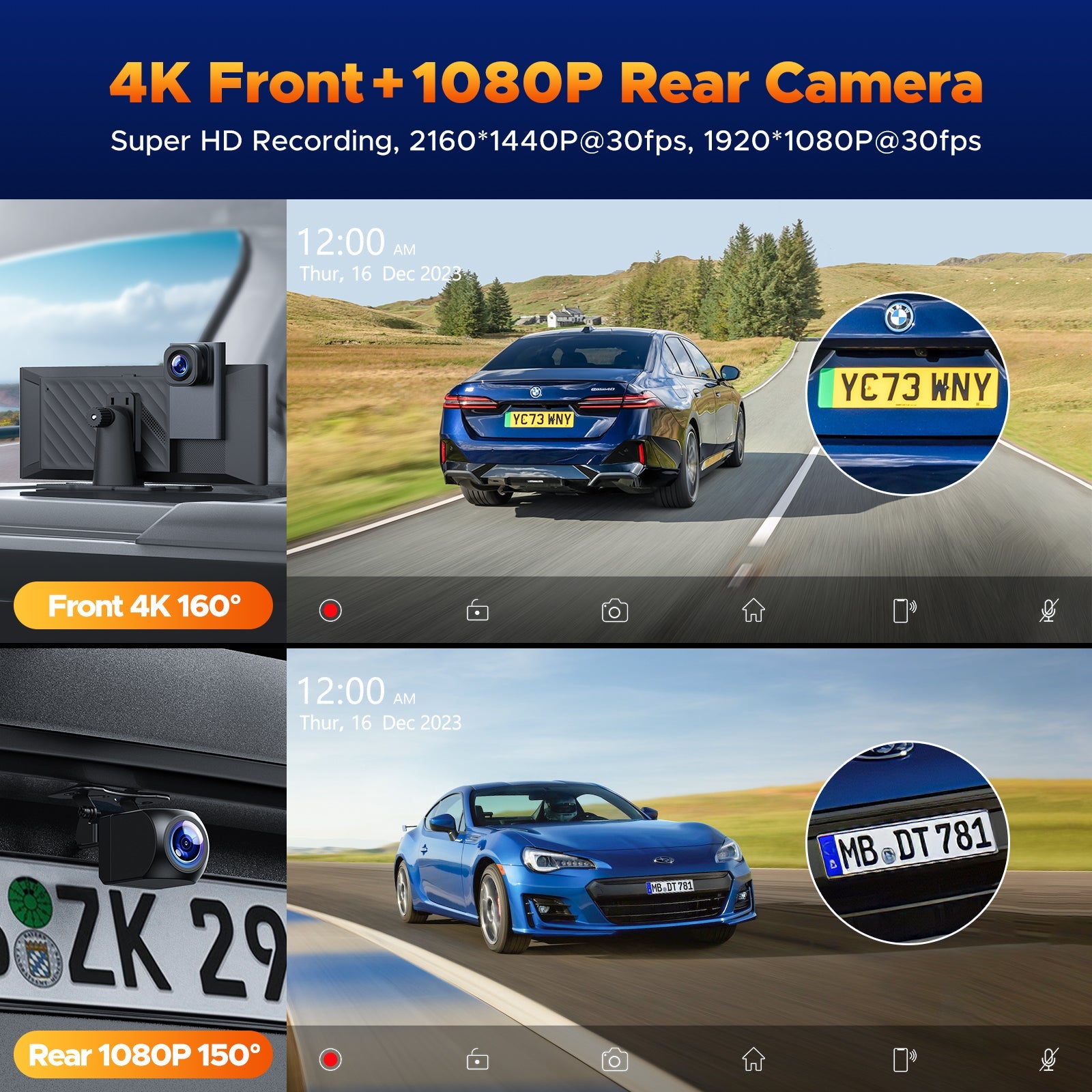 RC14 9.26'' Car Stereo Wireles Apple Carplay & Android Auto with 4K Dash Cam & 1080P Backup Camera