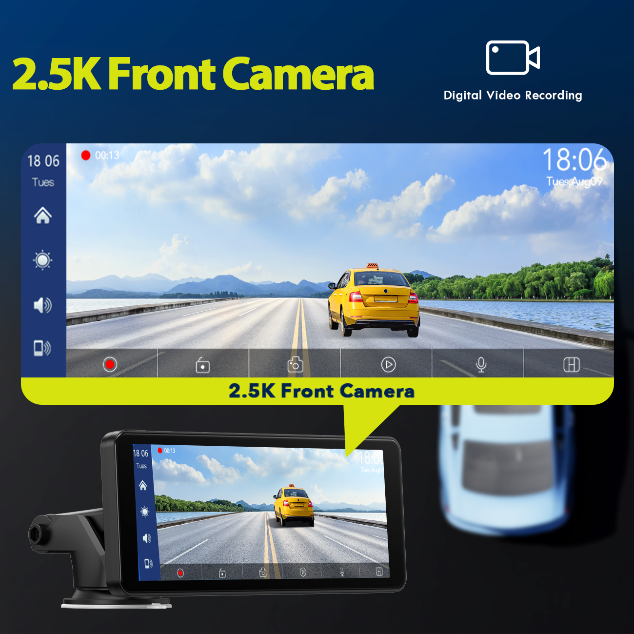 6.86'' Car Stereo Wireless Apple Carplay & Android Auto with 2.5K Dash Cam & 1080P Backup Camera, GPS and 64GB Card