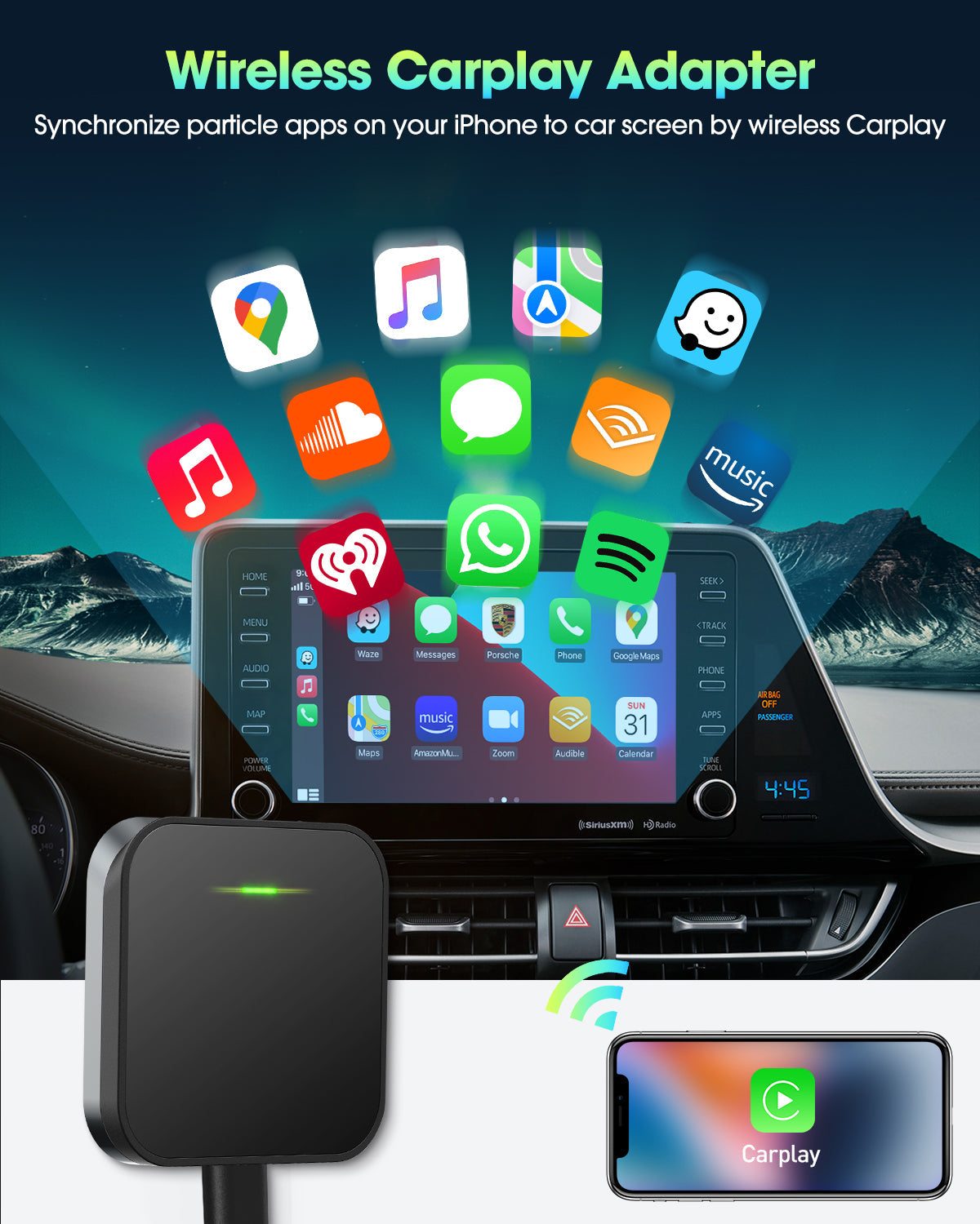 Apple CarPlay Wireless Adapter for Factory Wired CarPlay, Plug and Play, Applicable to 2015+ Cars and IOS 10 and up.