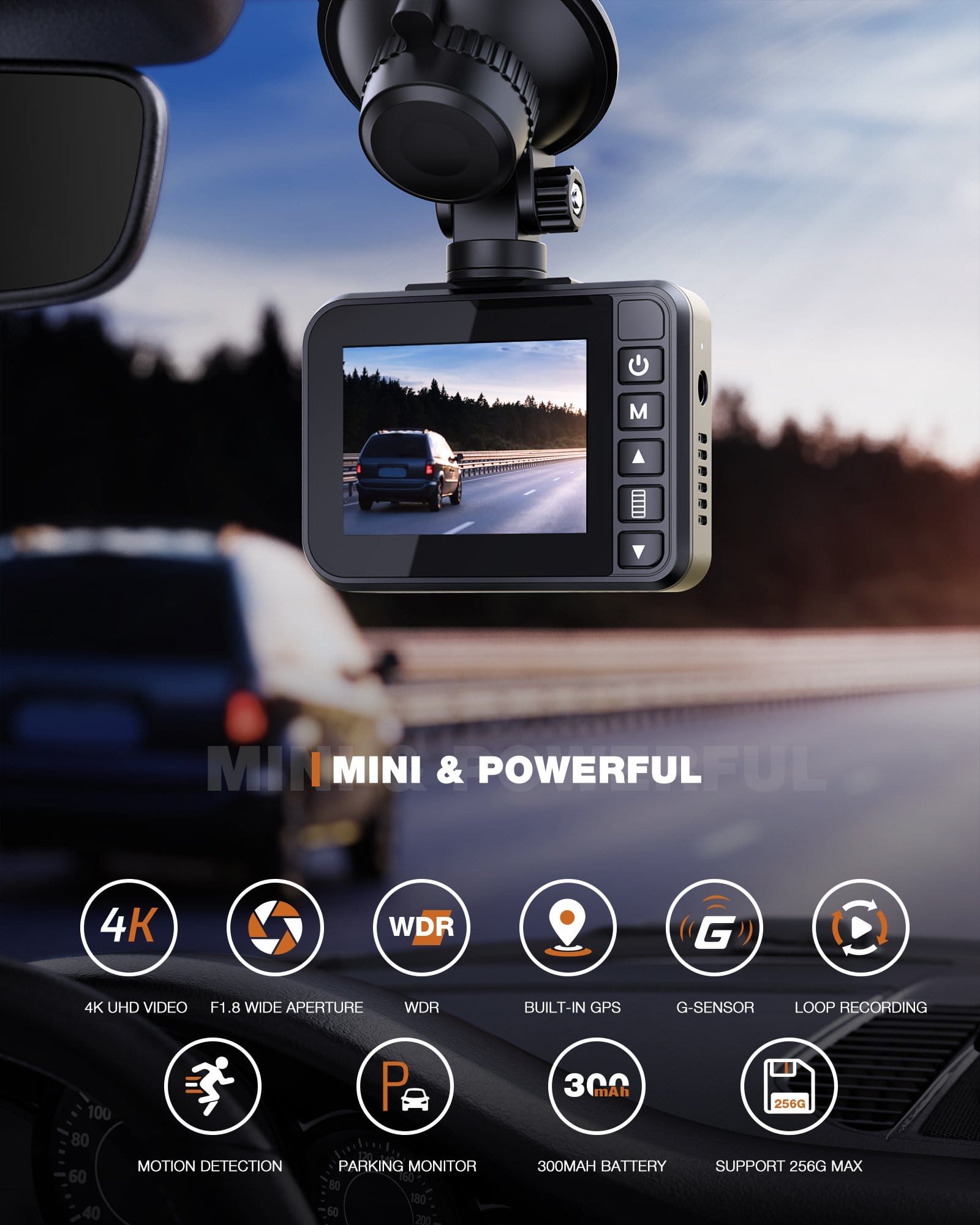 Campark DC45 Dual Dash Cam GPS Front and Rear 4K & 1080P Mini Dash Camera(Only available in the UK)