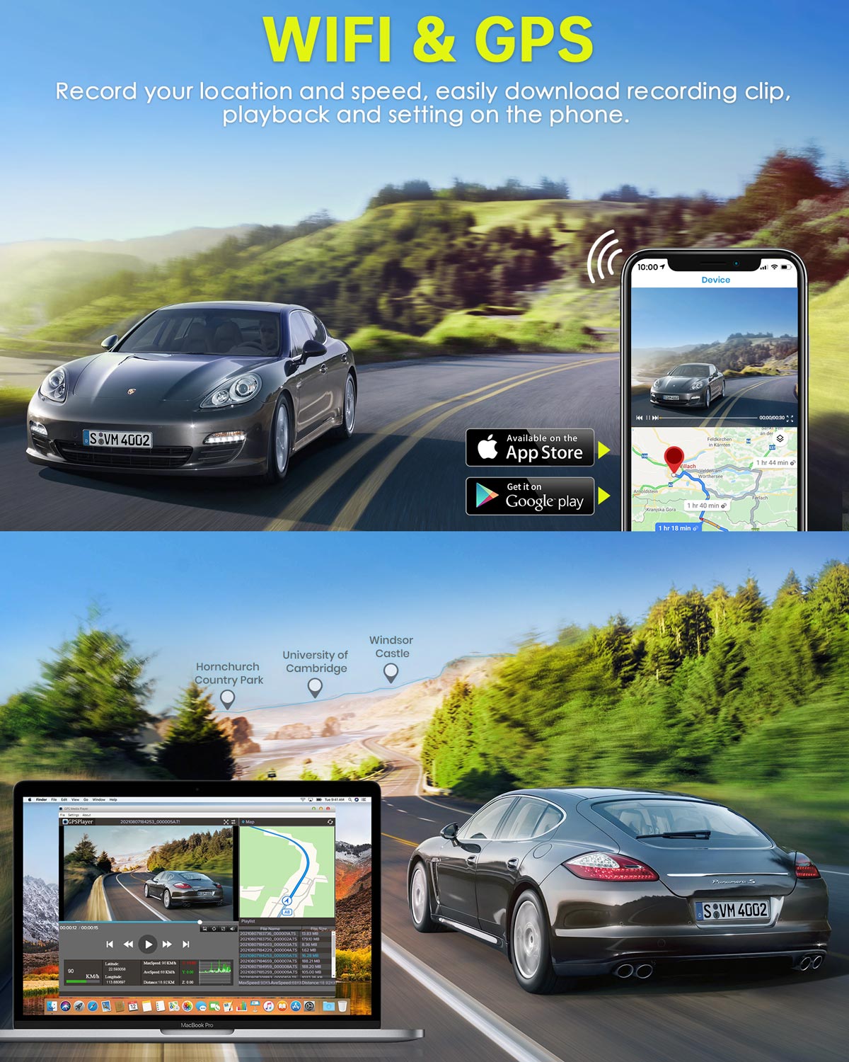 Campark RM05 4K 12" Voice Control Front and Rear Mirror Dash Camera With GPS