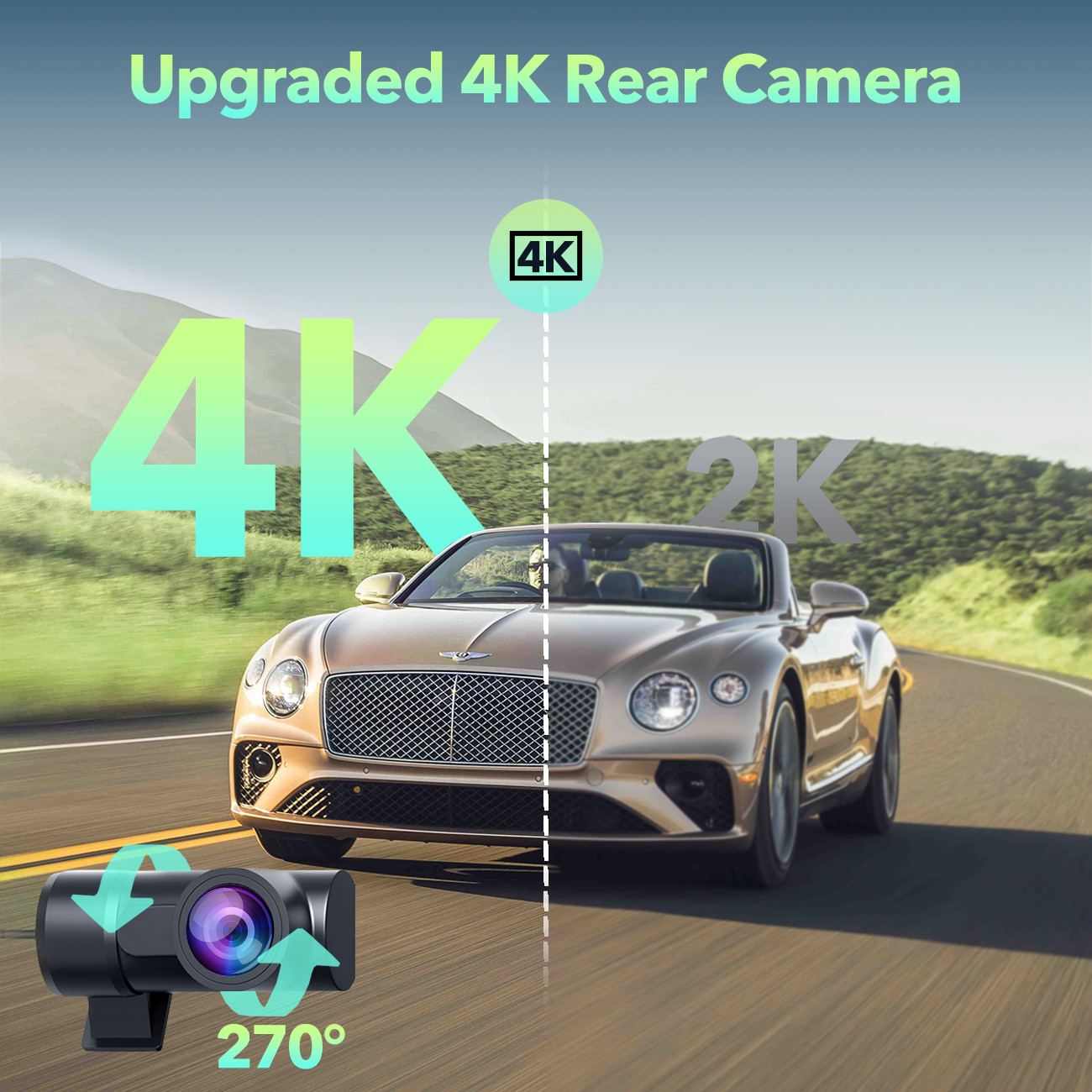 Campark DC19 4K Dual Dash Camera Front and Rear with 3.16'' Touch Screen and 128GB Card