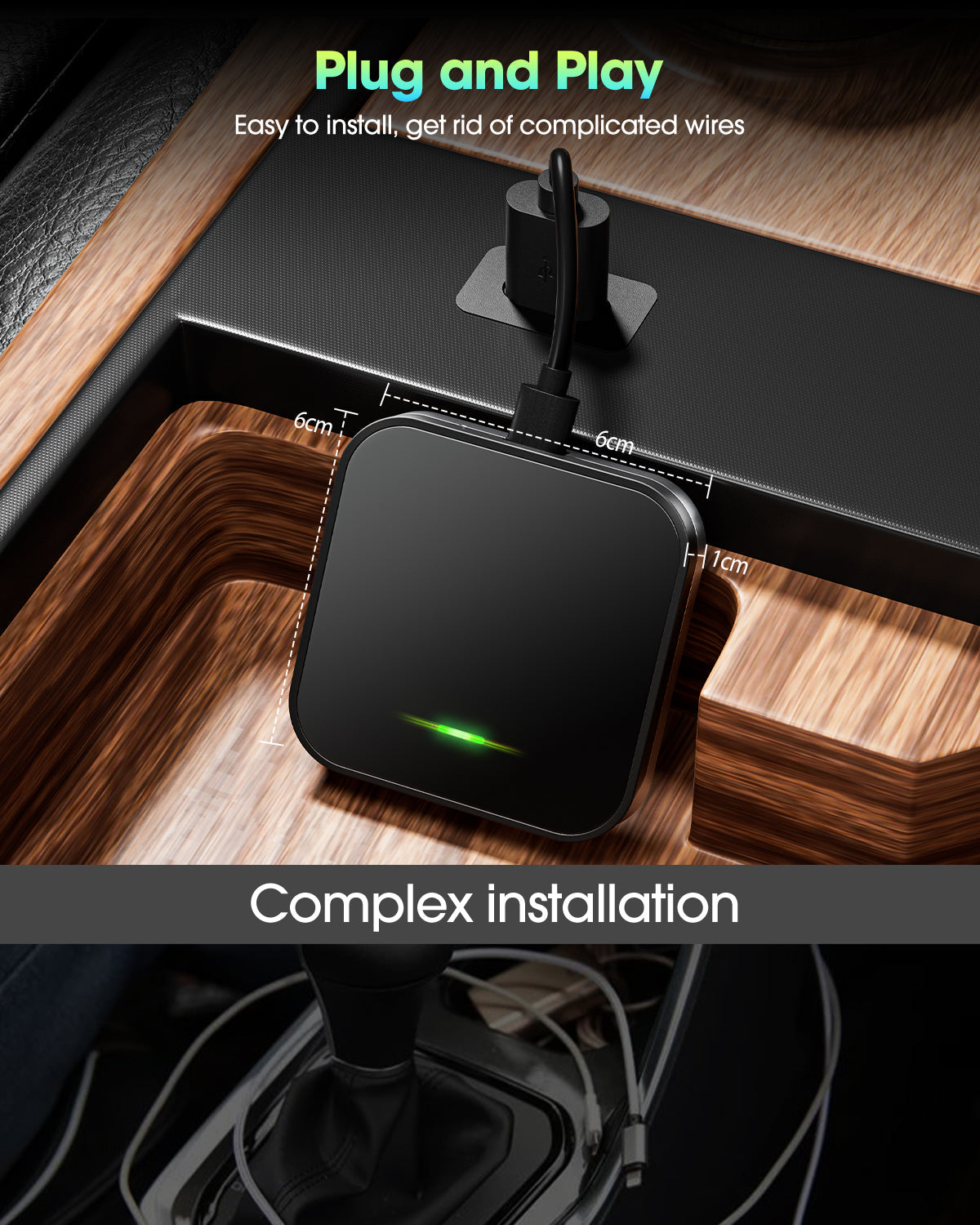 Apple CarPlay Wireless Adapter for Factory Wired CarPlay, Plug and Play, Applicable to 2015+ Cars and IOS 10 and up.