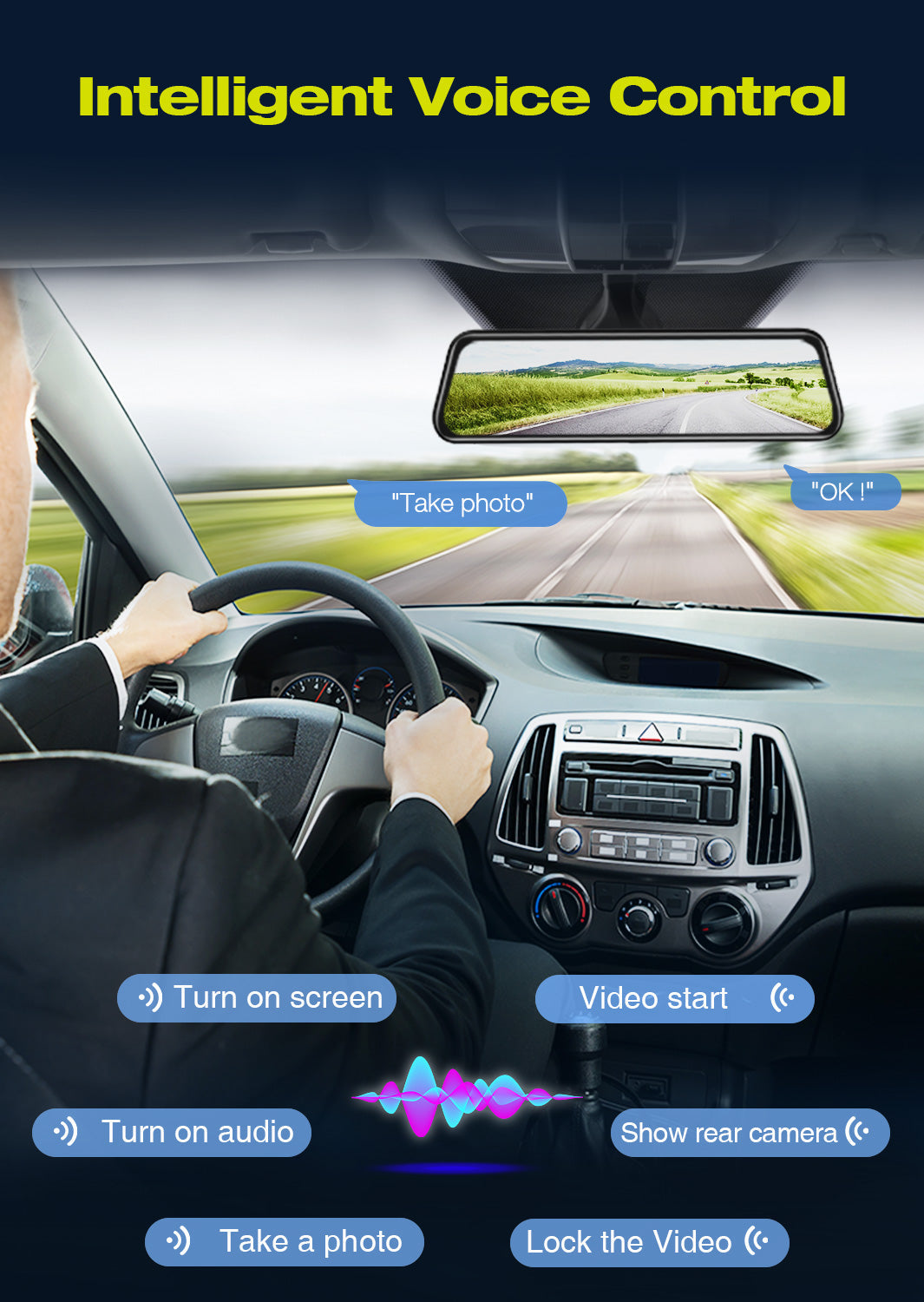 Campark RM01 10" 4K Front and Rear Mirror Dash Cam With Voice Control