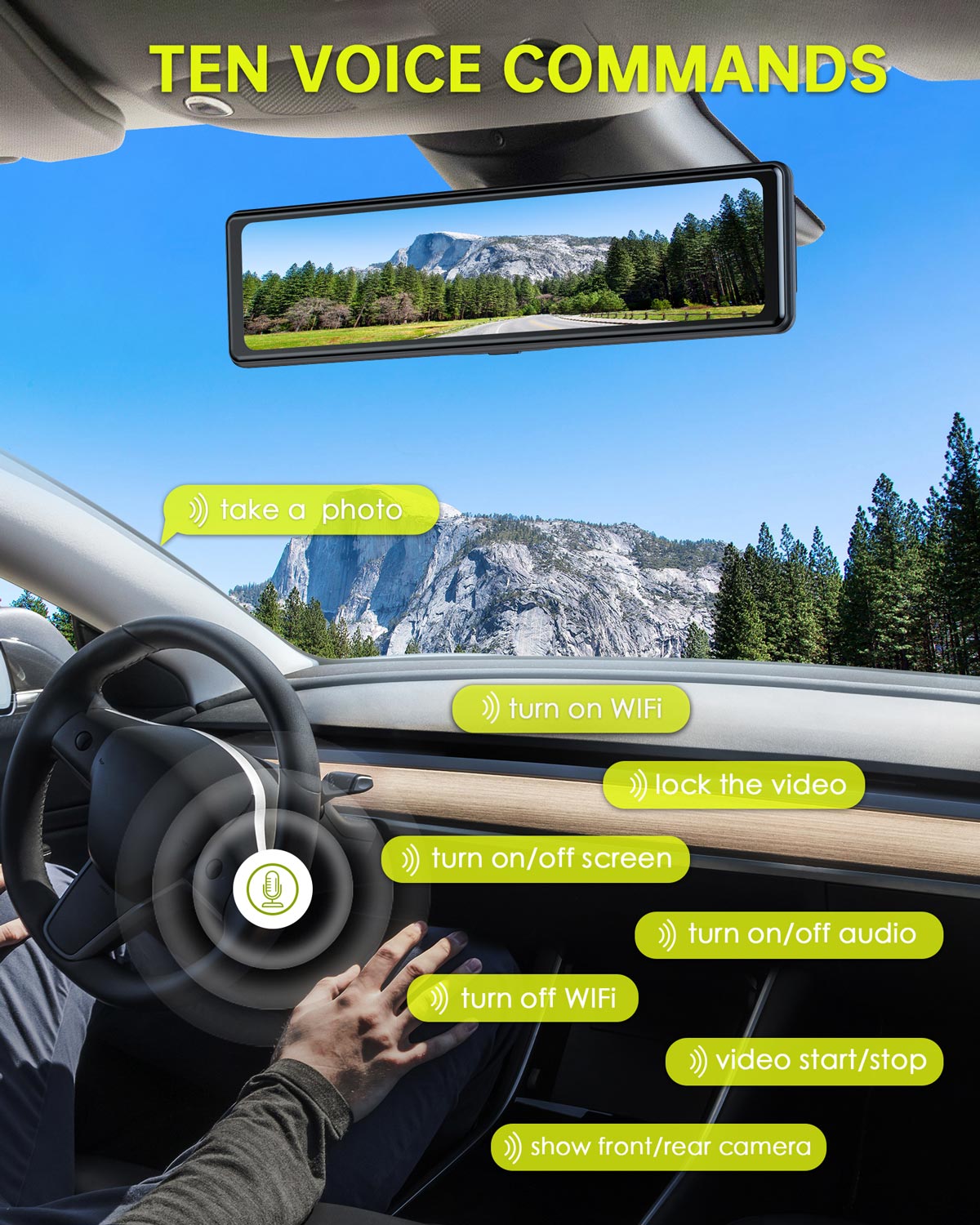 Campark RM05 4K 12" Voice Control Front and Rear Mirror Dash Camera With GPS