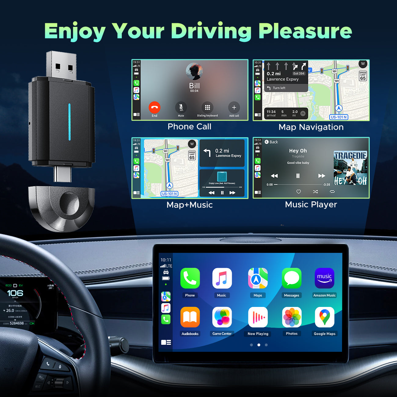 2-in-1 Wireless CarPlay & Android Auto Adapter: Plug & Play for 2016+ Cars