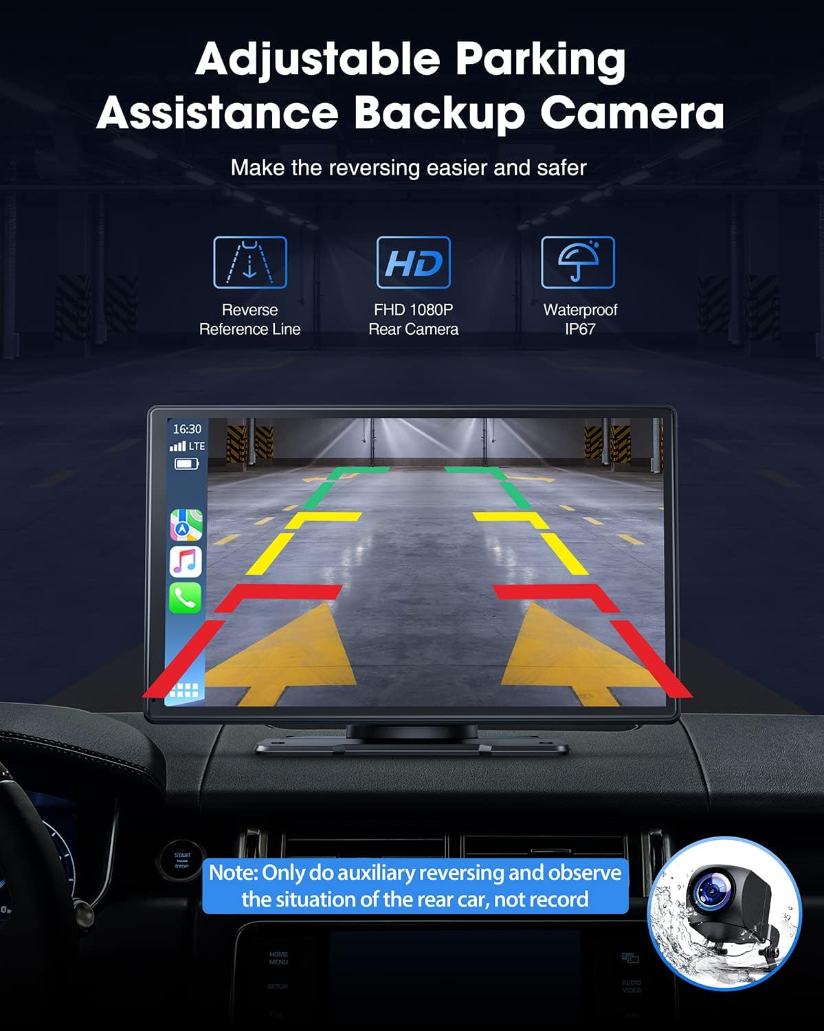 RC07 9''Car Stereo Wireless Apple Carplay & Android Auto with 2.5K Dash Cam & 1080P Backup Camera, Mirror Link and GPS