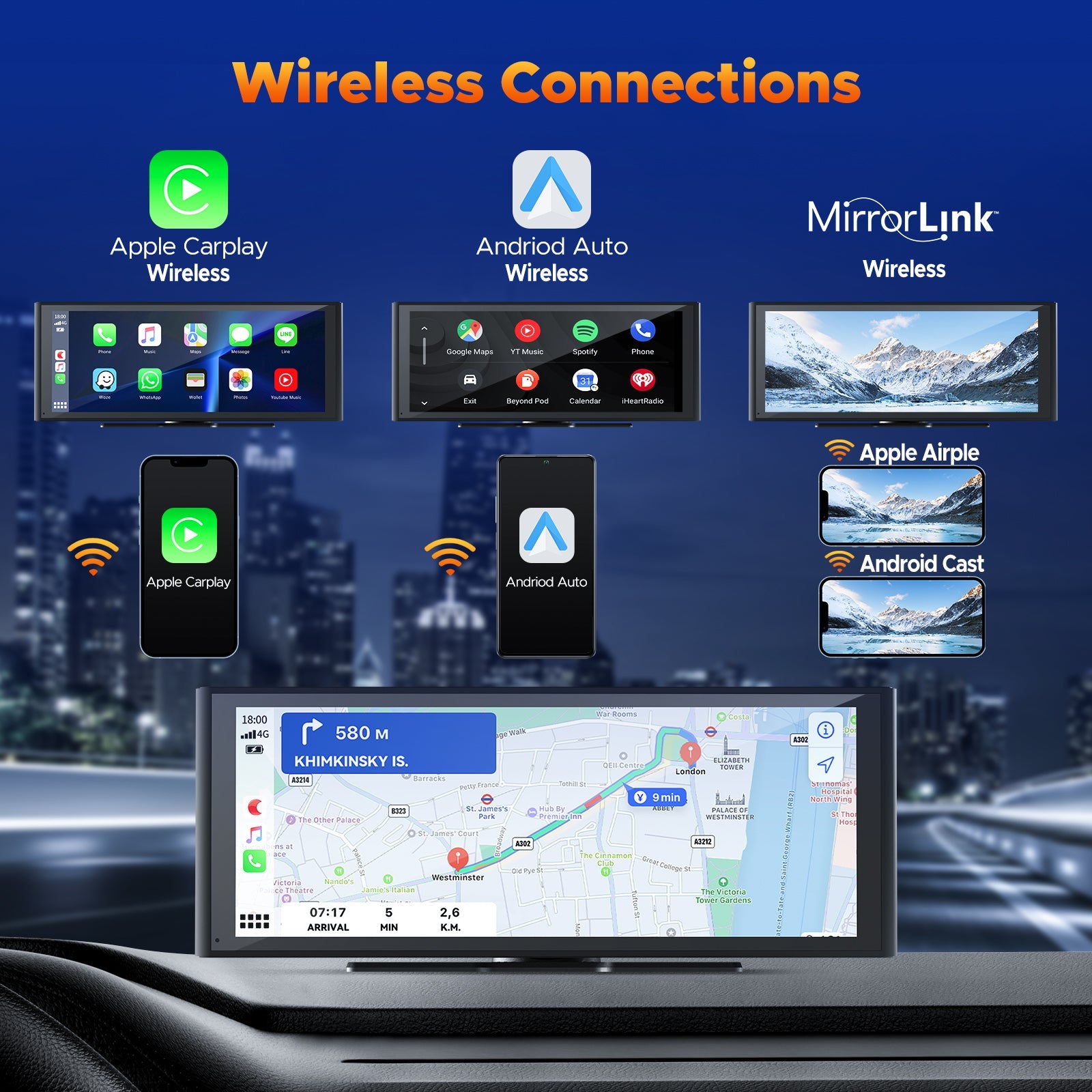 RC14 9.26'' Car Stereo Wireles Apple Carplay & Android Auto with 4K Dash Cam & 1080P Backup Camera