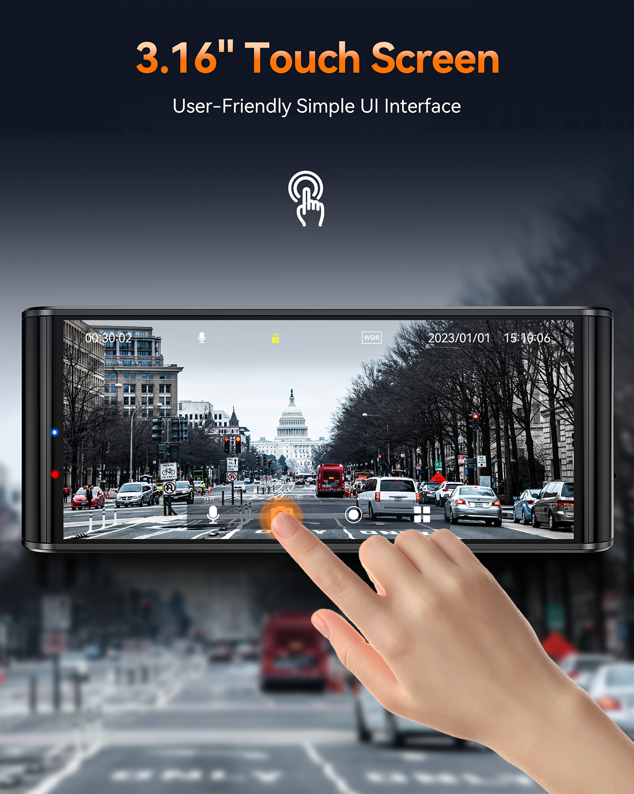 Campark DC06 4K Dash Camera 3.16''Touch Screen Inside WiFi GPS Dual Dashcams Front and Rear with 64GB Memory Card
