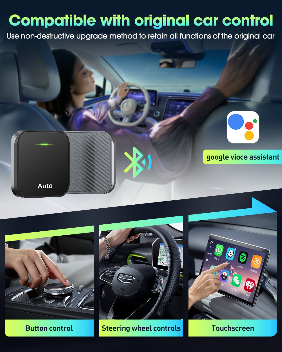 Wireless Android Car Adapter, Plug and Play for OEM Factory Wired Android Car