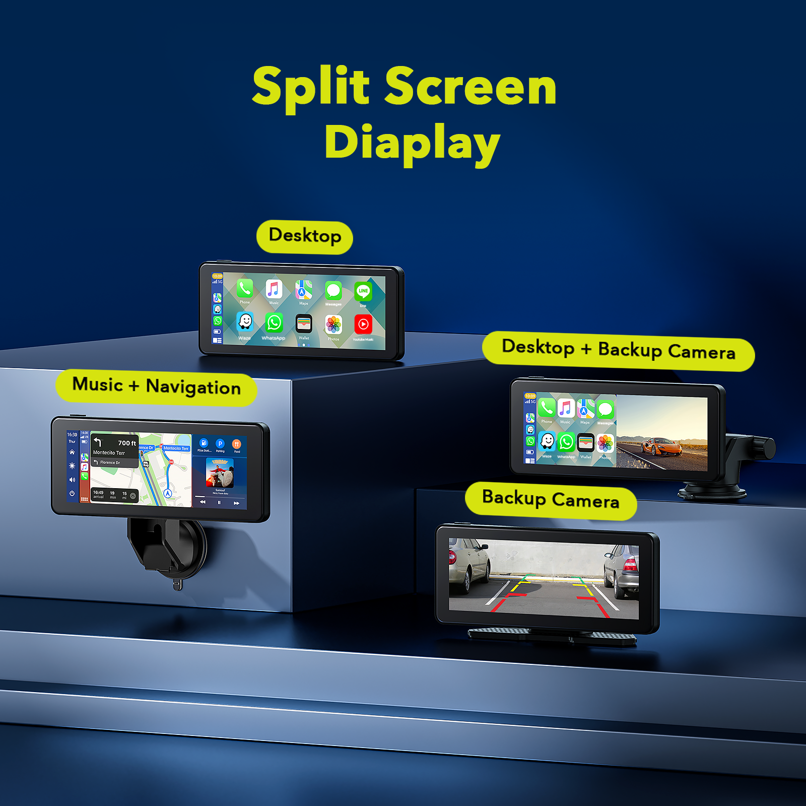 6.86'' Car Stereo Wireless Apple Carplay & Android Auto with 2.5K Dash Cam & 1080P Backup Camera, GPS and 64GB Card