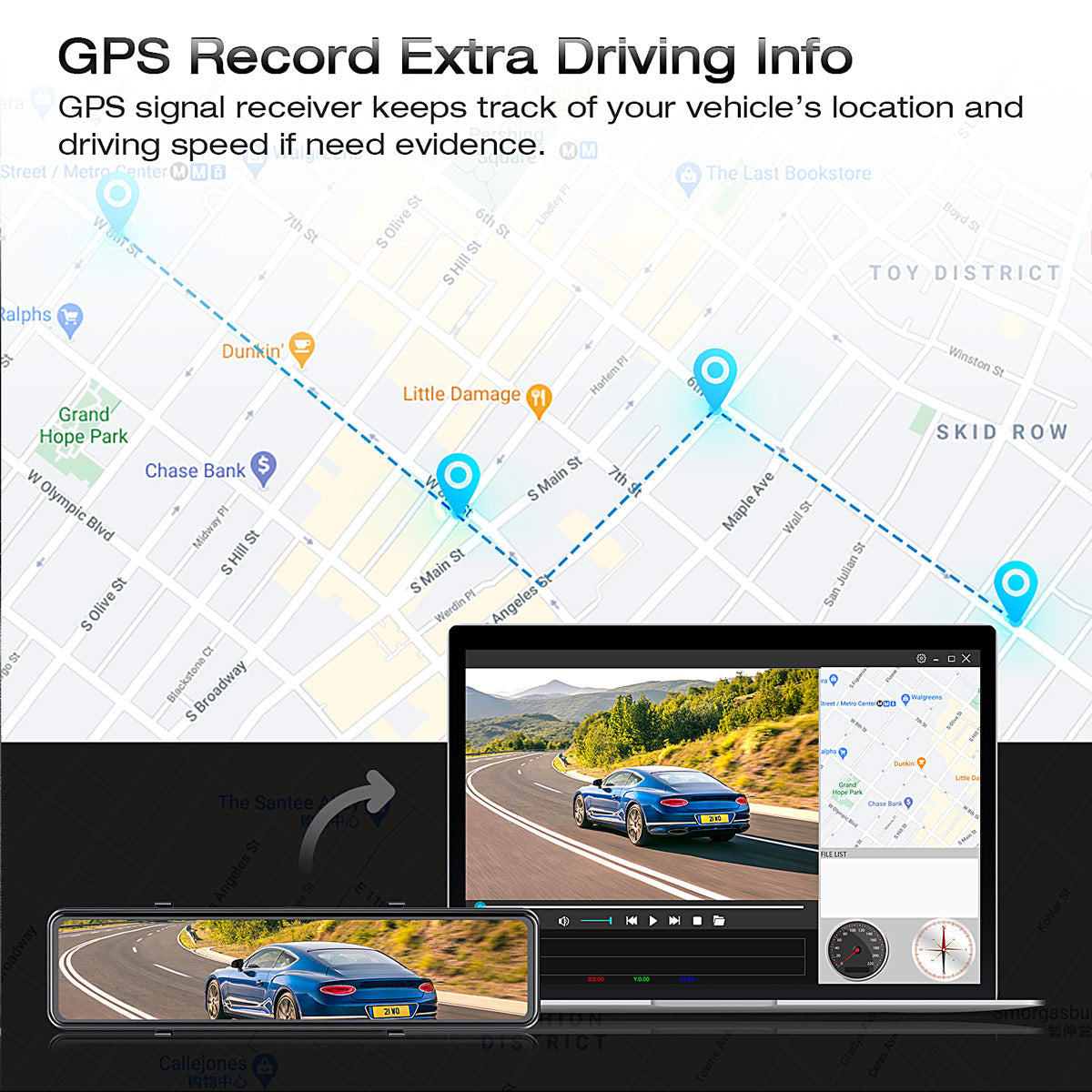 Campark CE80B 4K 12" Full Touch Screen Voice Control Mirror Dash Camera