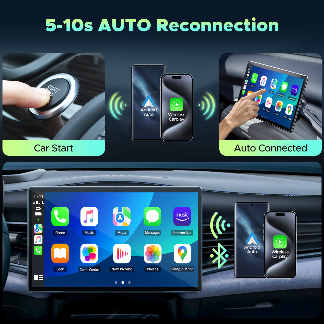 2-in-1 Wireless CarPlay & Android Auto Adapter: Plug & Play for 2016+ Cars