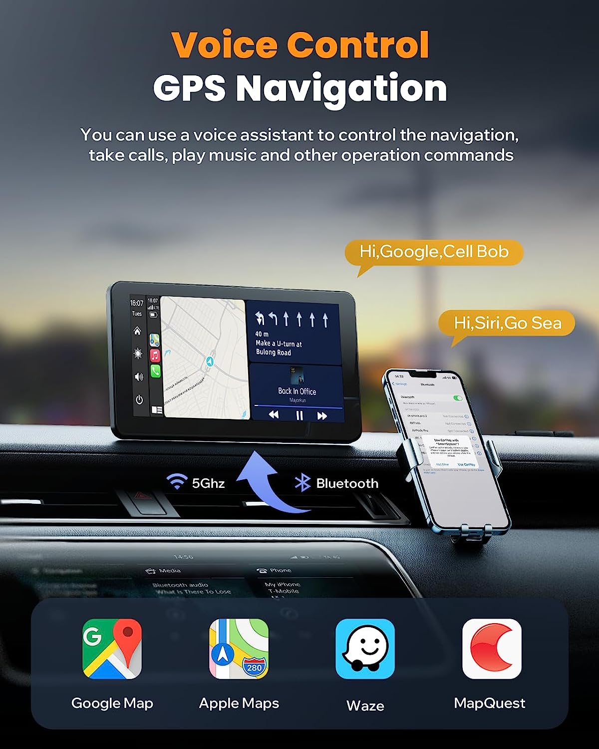RC08 7'' Car Stereo 2.5D Wireless Apple Carplay & Android Auto with 1080P Backup Camera, Airplay and Bluetooth