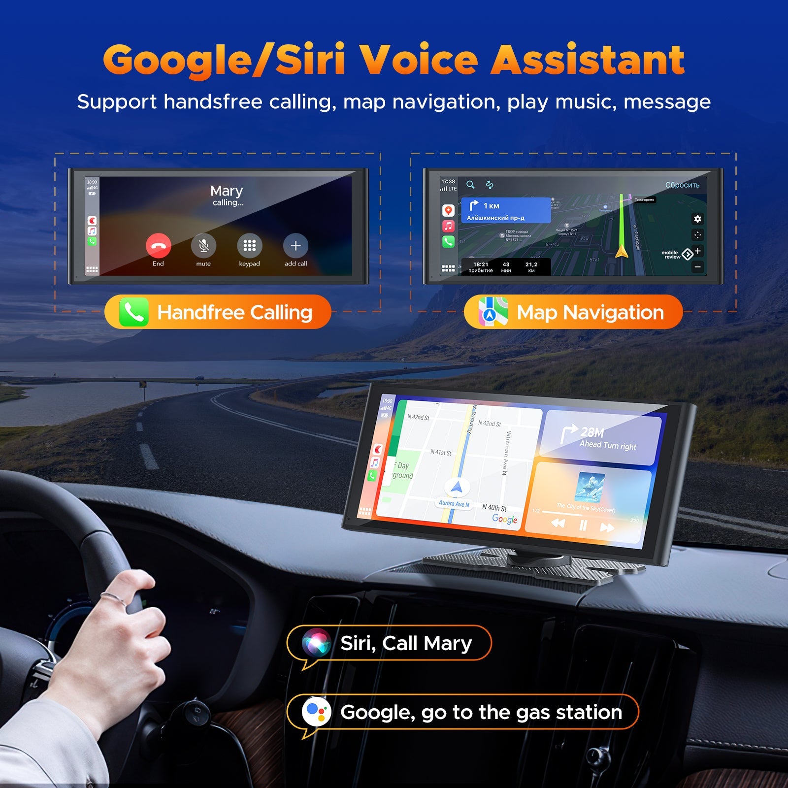 RC14 9.26'' Car Stereo Wireles Apple Carplay & Android Auto with 4K Dash Cam & 1080P Backup Camera