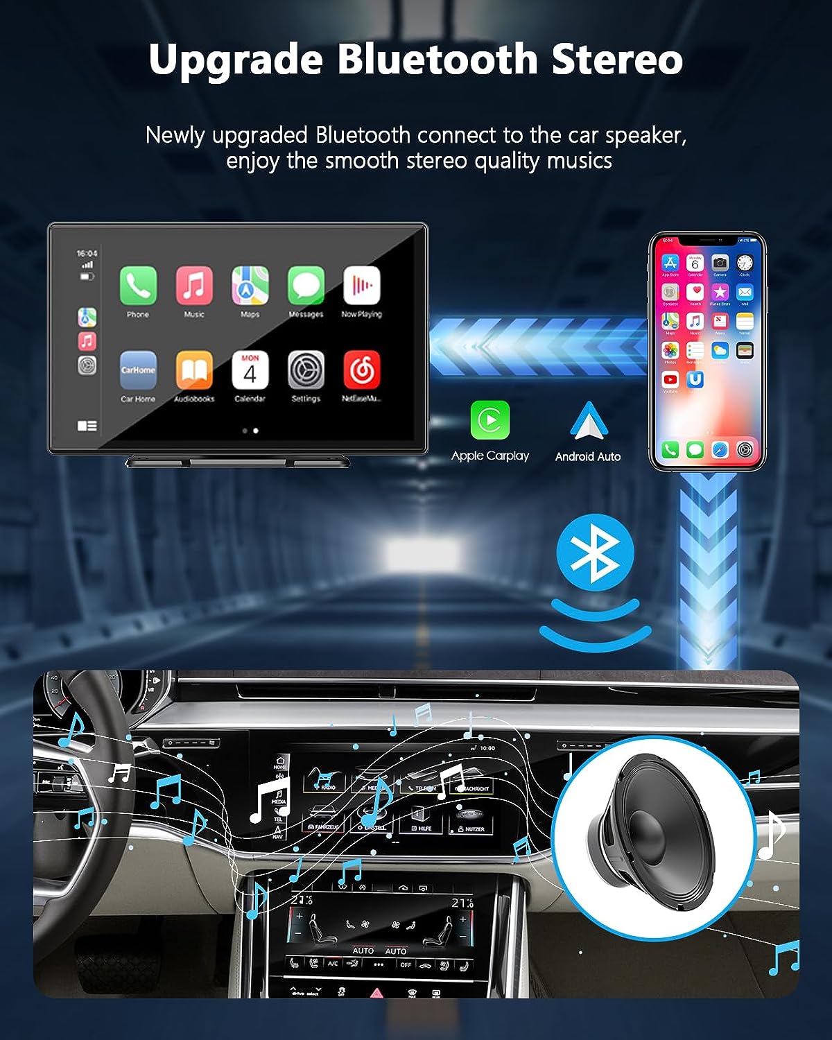 RC07 9''Car Stereo Wireless Apple Carplay & Android Auto with 2.5K Dash Cam & 1080P Backup Camera, Mirror Link and GPS