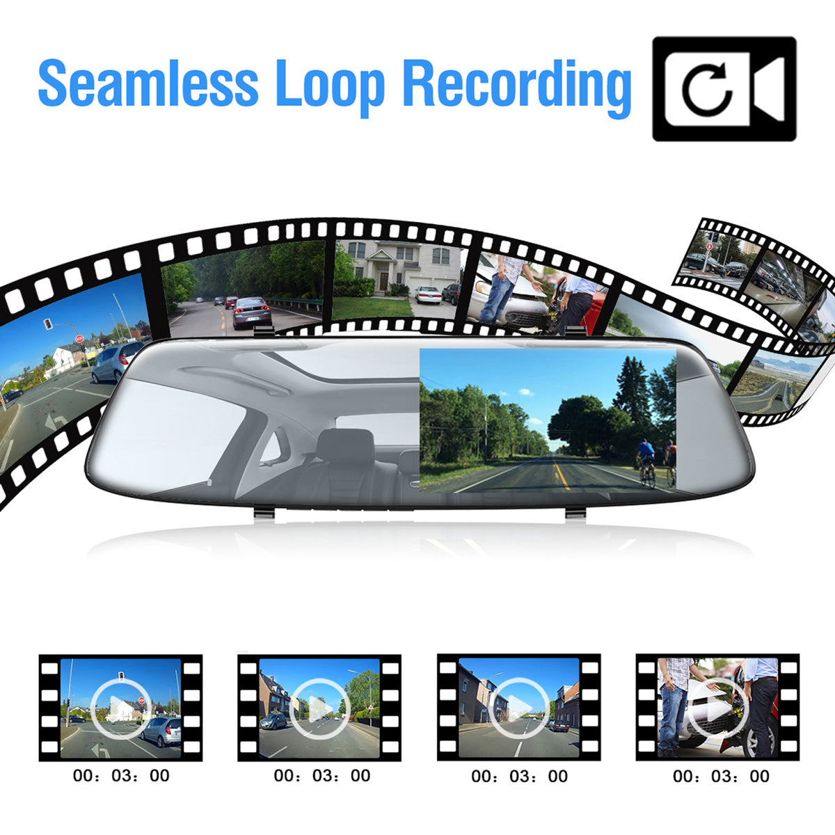 Campark CE13 1080P Front and Rear Mirror Dash Cam with 4.3'' IPS Full Touch Screen