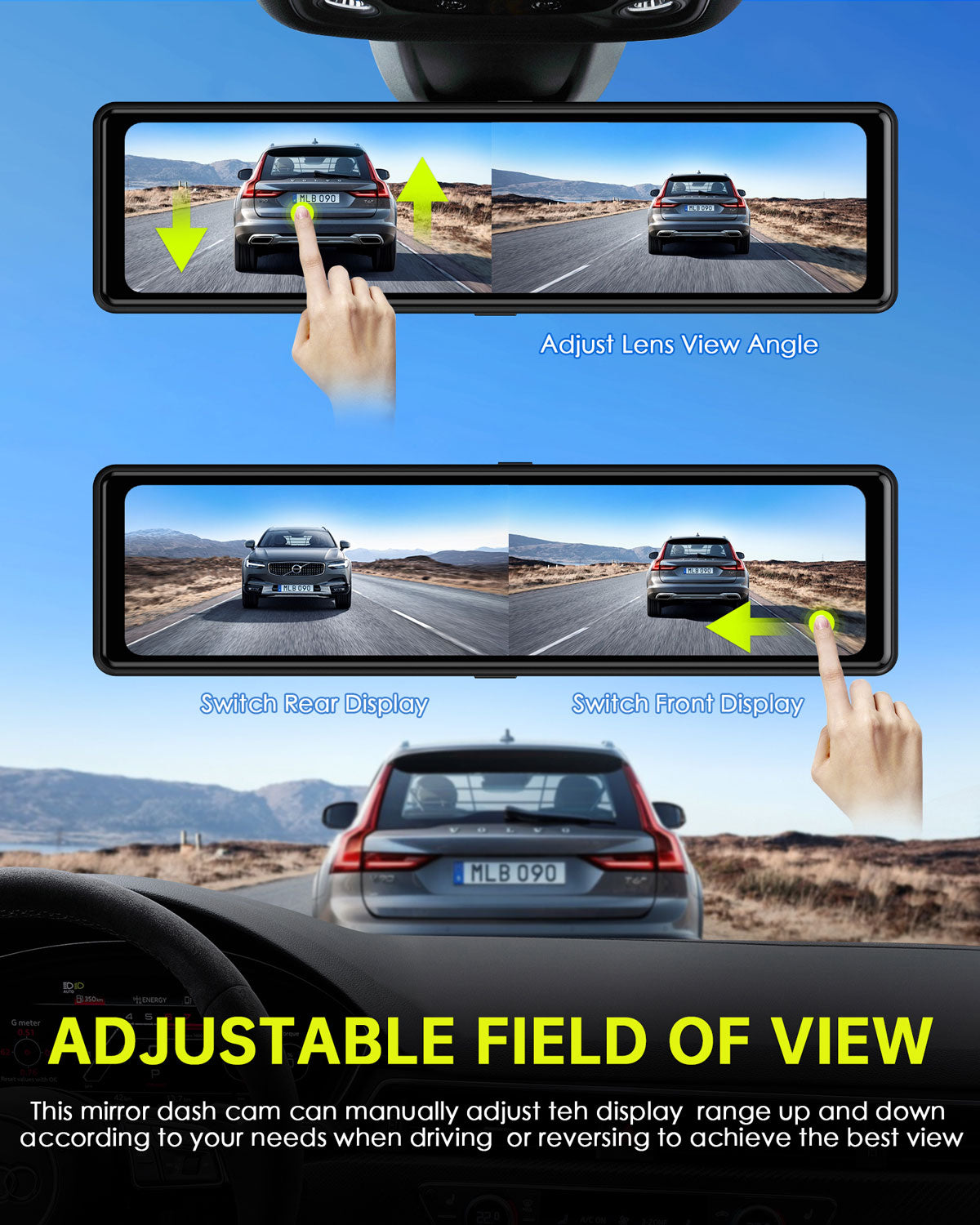 Campark RM05 4K 12" Voice Control Front and Rear Mirror Dash Camera With GPS