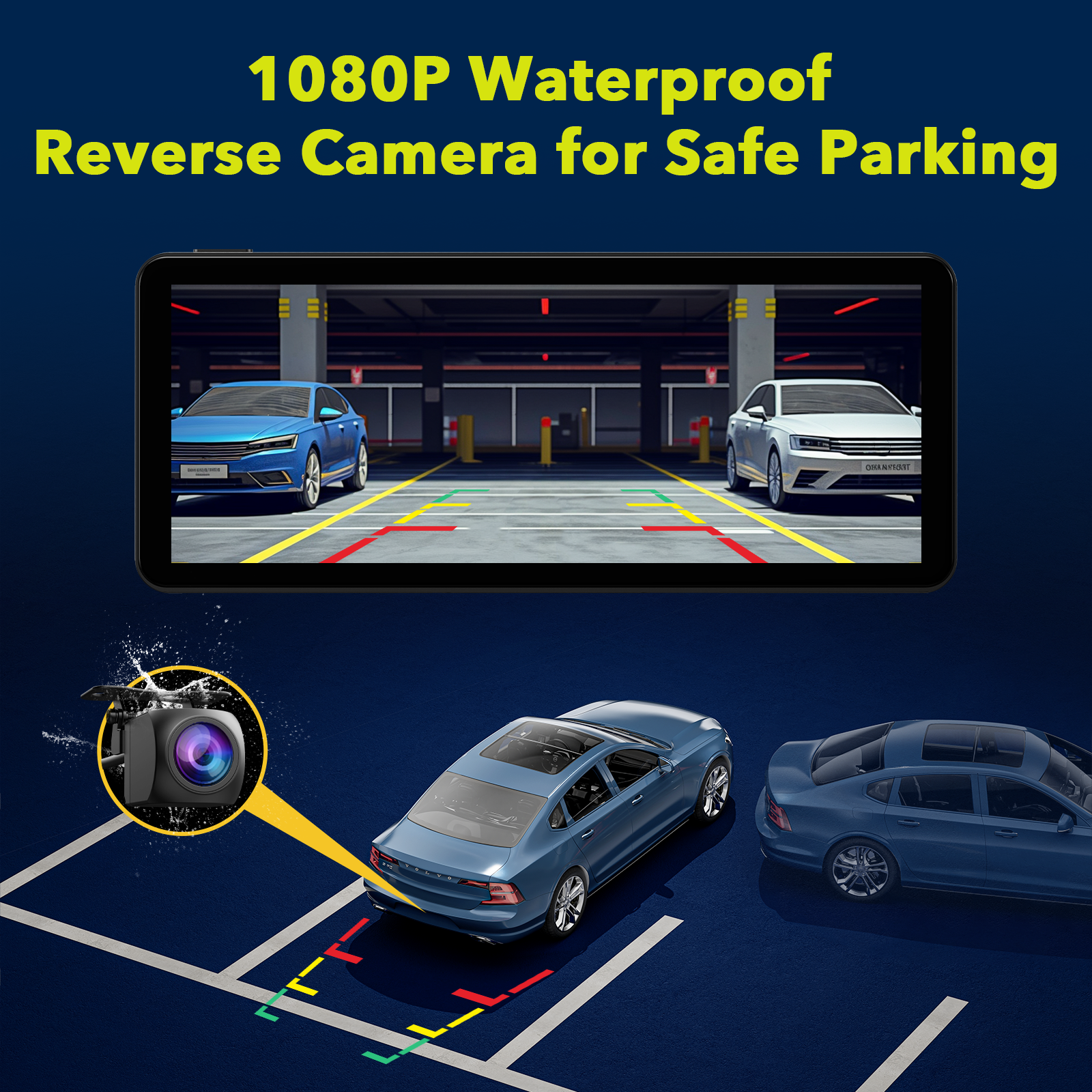 6.86'' Car Stereo Wireless Apple Carplay & Android Auto with 2.5K Dash Cam & 1080P Backup Camera, GPS and 64GB Card