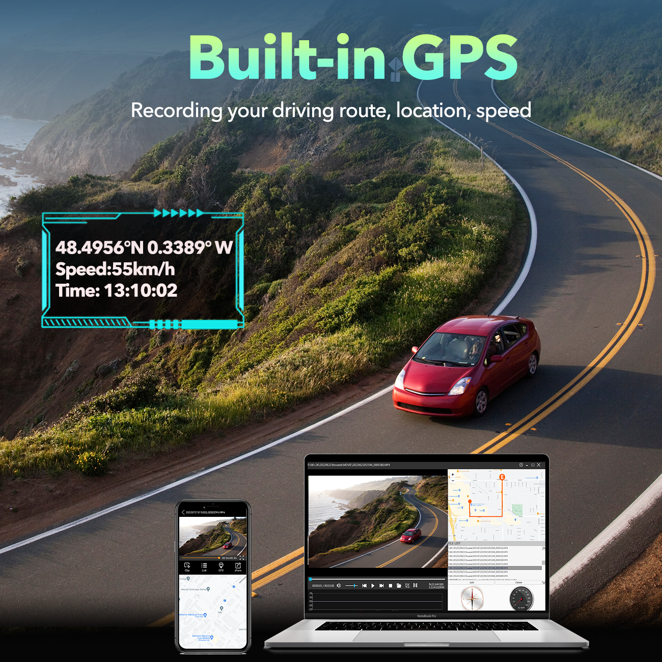 Campark DC19 4K Dual Dash Camera Front and Rear with 3.16'' Touch Screen and 128GB Card