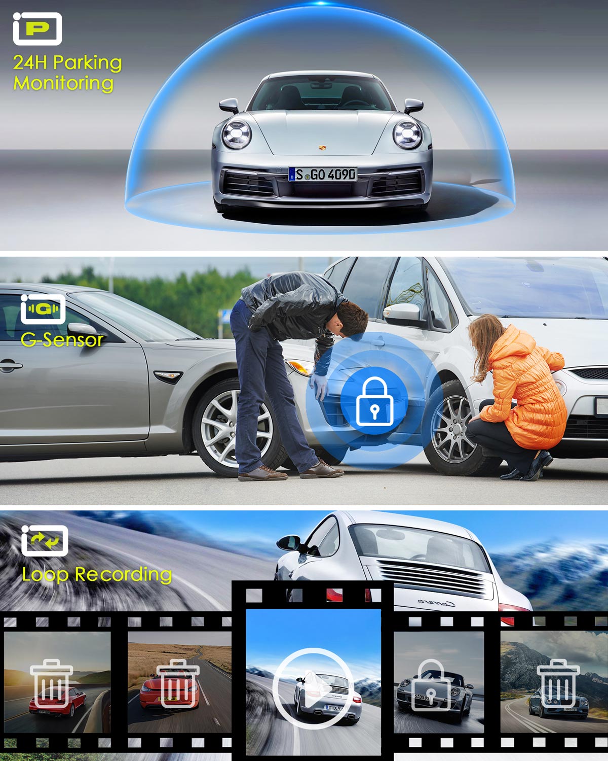 Campark RM05 4K 12" Voice Control Front and Rear Mirror Dash Camera With GPS