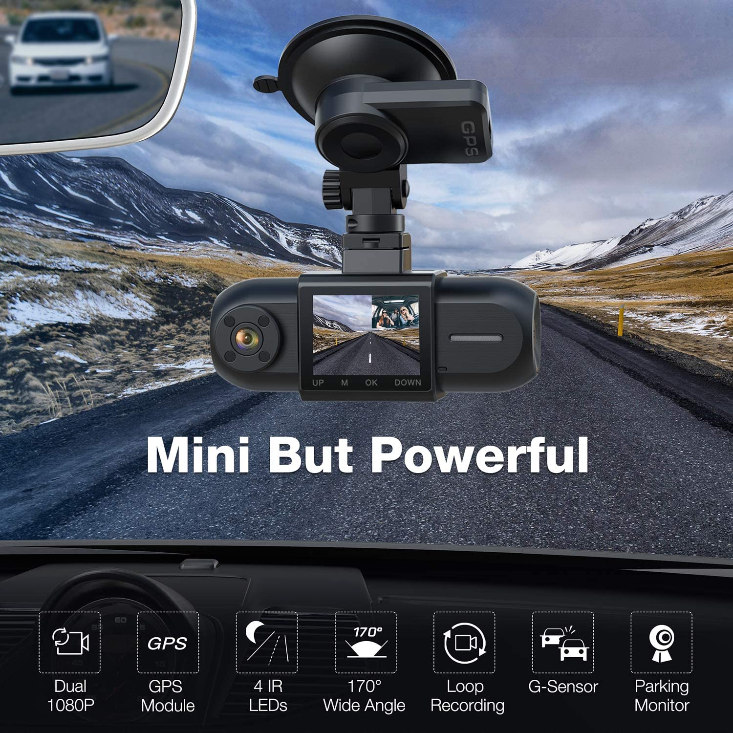 Campark DC35 Dual 1080P Dash Cam w/GPS, Front and Inside Car Camera w/Infrared Night Vision