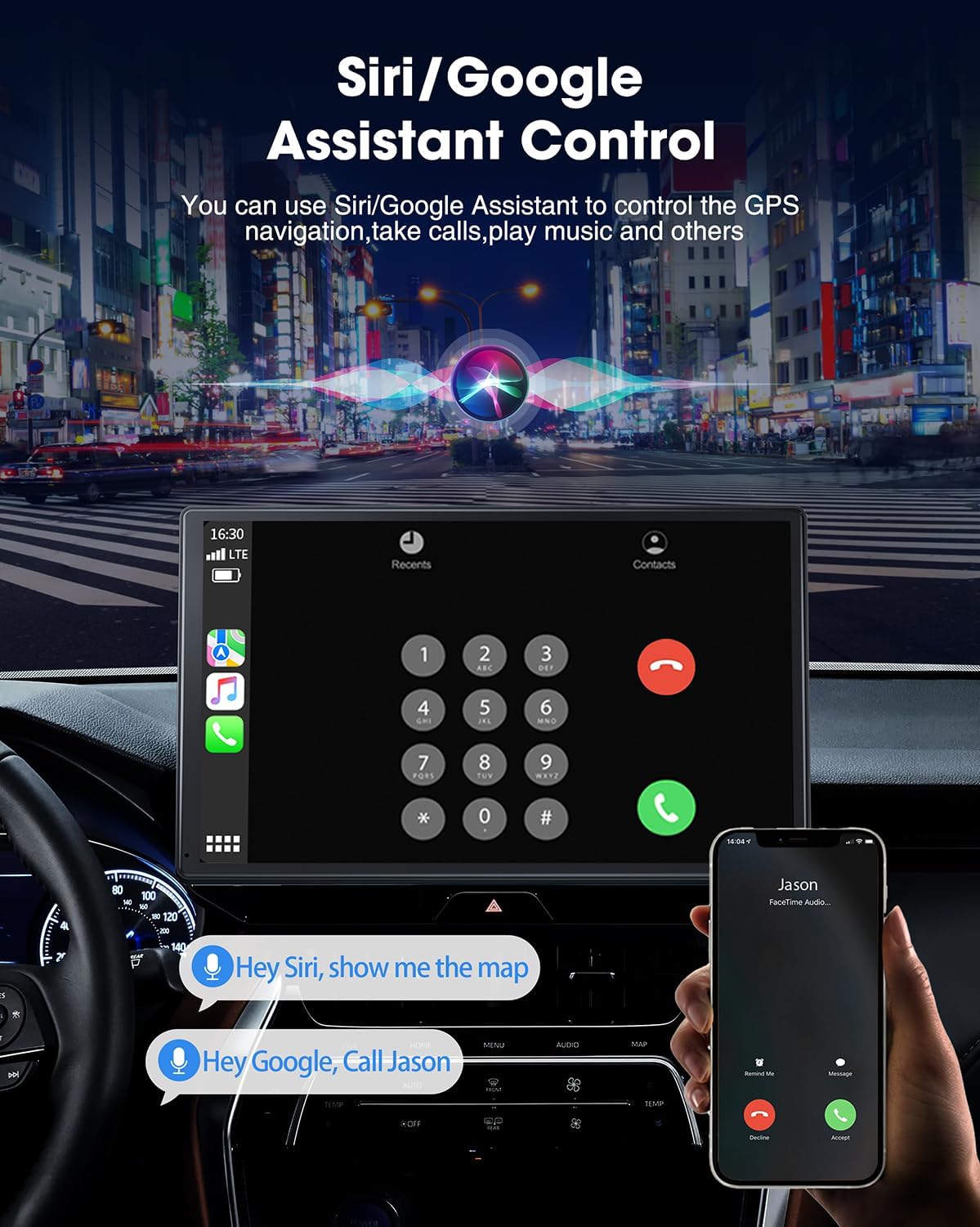 RC07 9''Car Stereo Wireless Apple Carplay & Android Auto with 2.5K Dash Cam & 1080P Backup Camera, Mirror Link and GPS