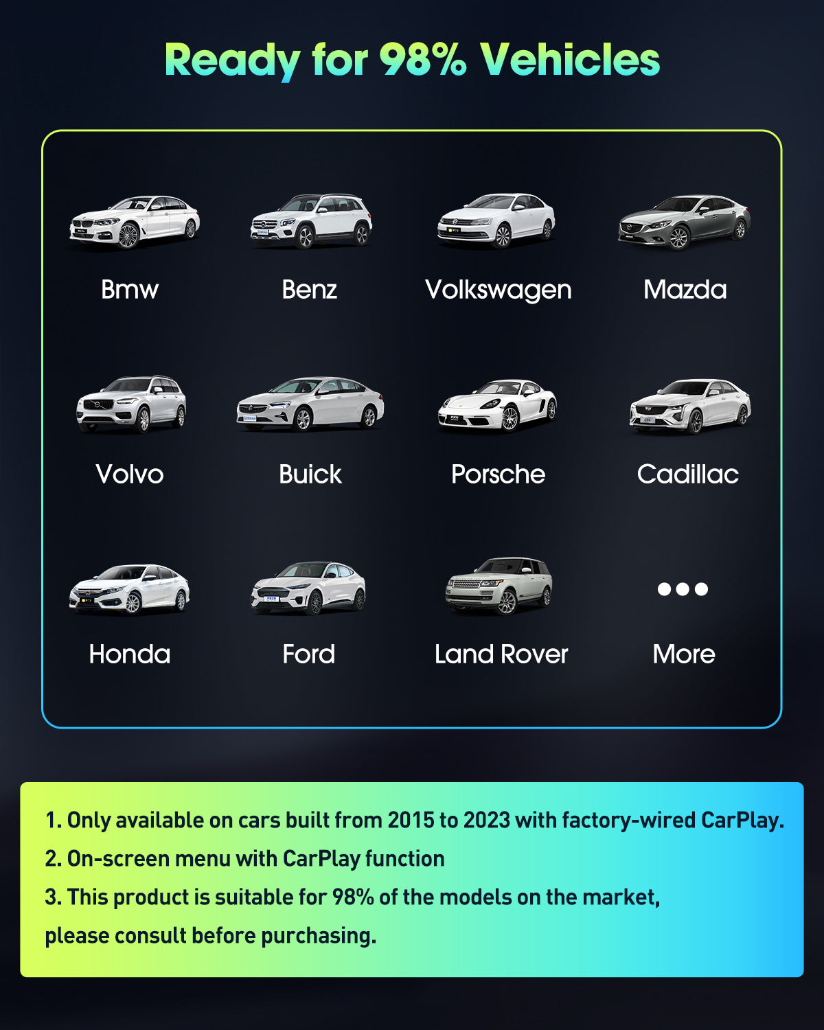 Apple CarPlay Wireless Adapter for Factory Wired CarPlay, Plug and Play, Applicable to 2015+ Cars and IOS 10 and up.