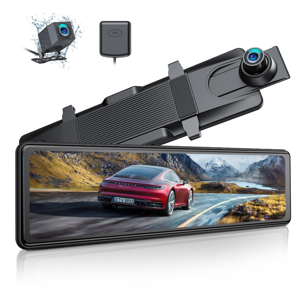 Campark RM05 4K 12" Voice Control Front and Rear Mirror Dash Camera With GPS