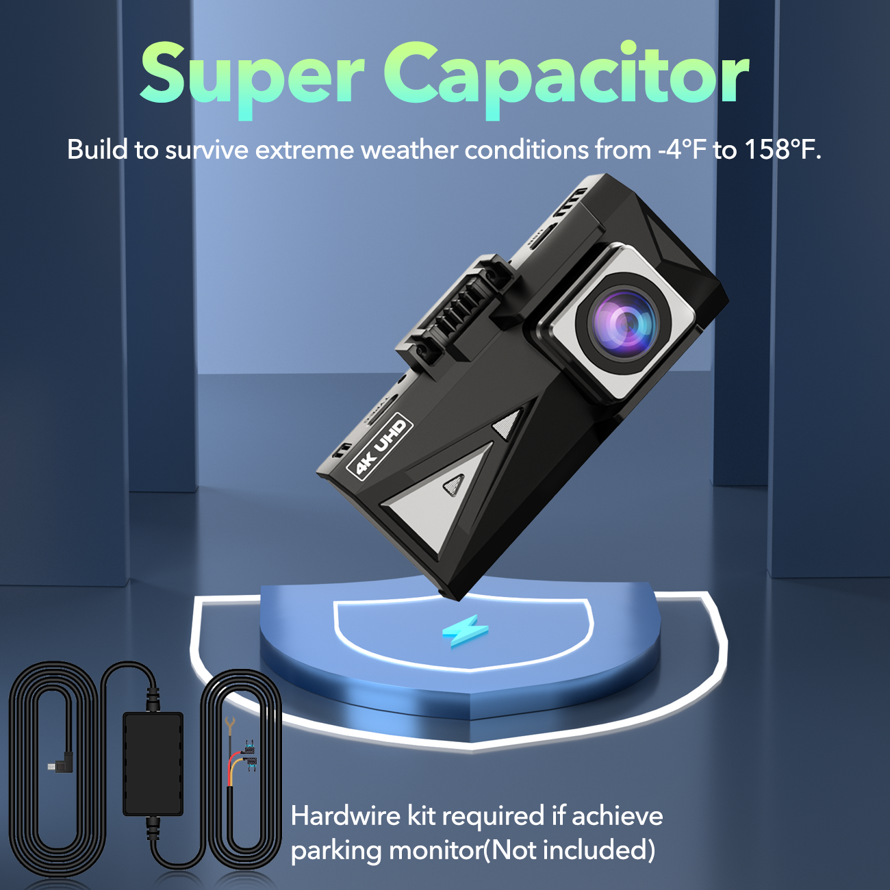 Campark DC19 4K Dual Dash Camera Front and Rear with 3.16'' Touch Screen and 128GB Card