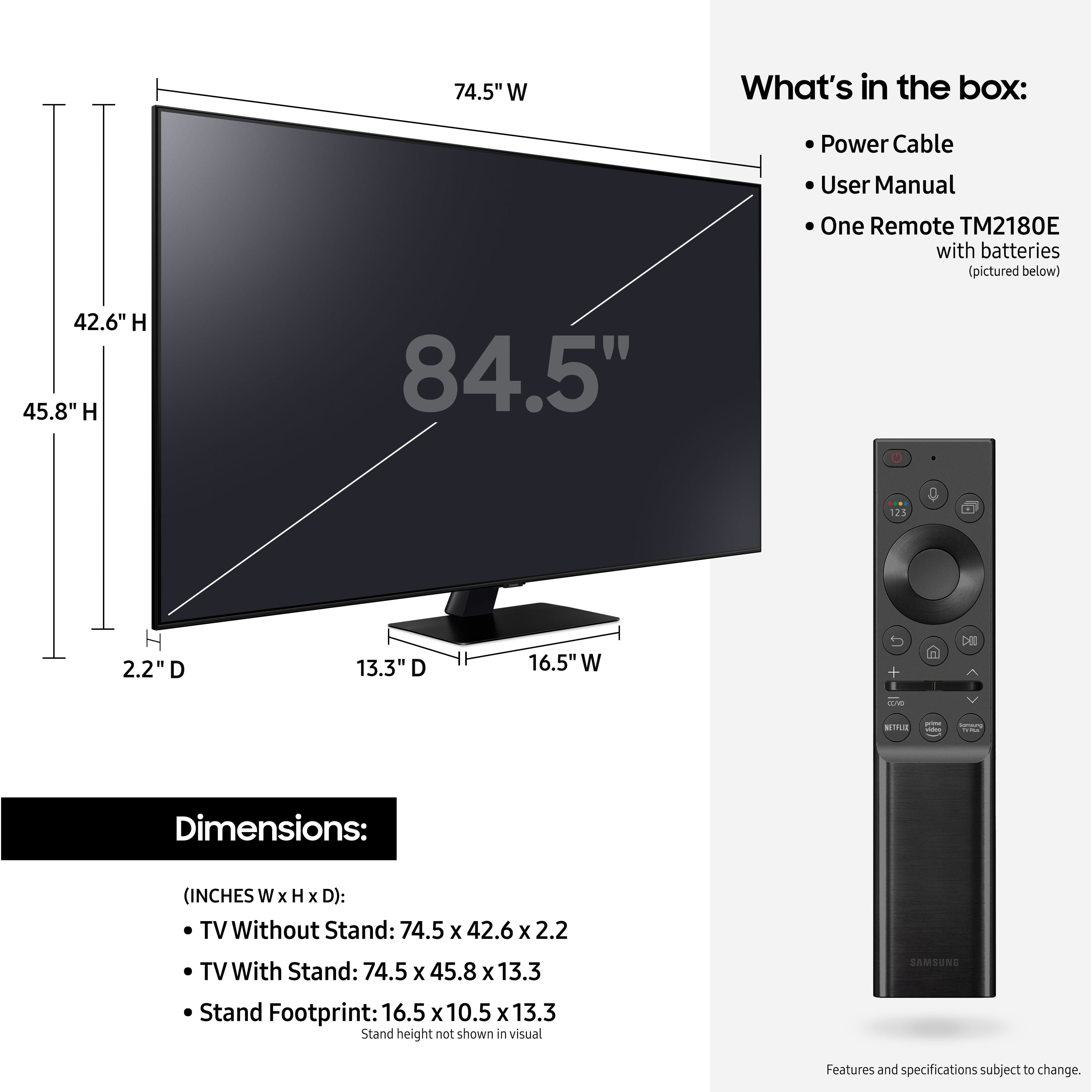 Samsung QN85Q80AAF 85" Smart LED-LCD TV, 4K UHD, Quantum HDR 12x, Quantum Dot Technology, Motion Rate 240, Voice Control with Google Assistant, Alexa, Bixby - QN85Q80AAFXZA (1 Year Warranty)
