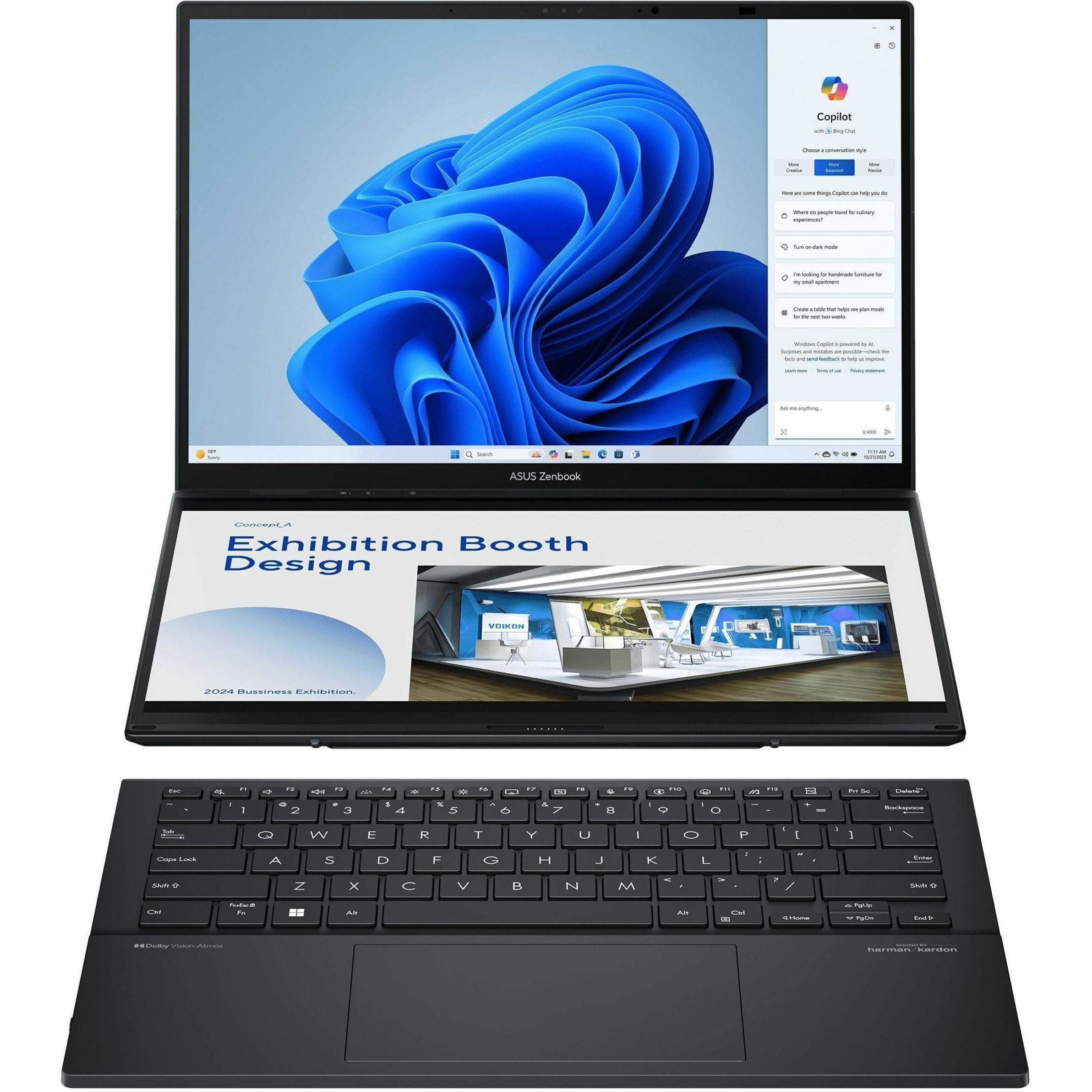 ASUS 2024 ZenBook Duo 2-in-1 Notebook, 14" OLED Touchscreen, Intel Core Ultra 7 155H, 16GB LPDDR5X, 1TB SSD, Dual Display, AI-Powered, Windows 11, Inkwell Gray - UX8406MA-DS76T (1 Year Warranty)