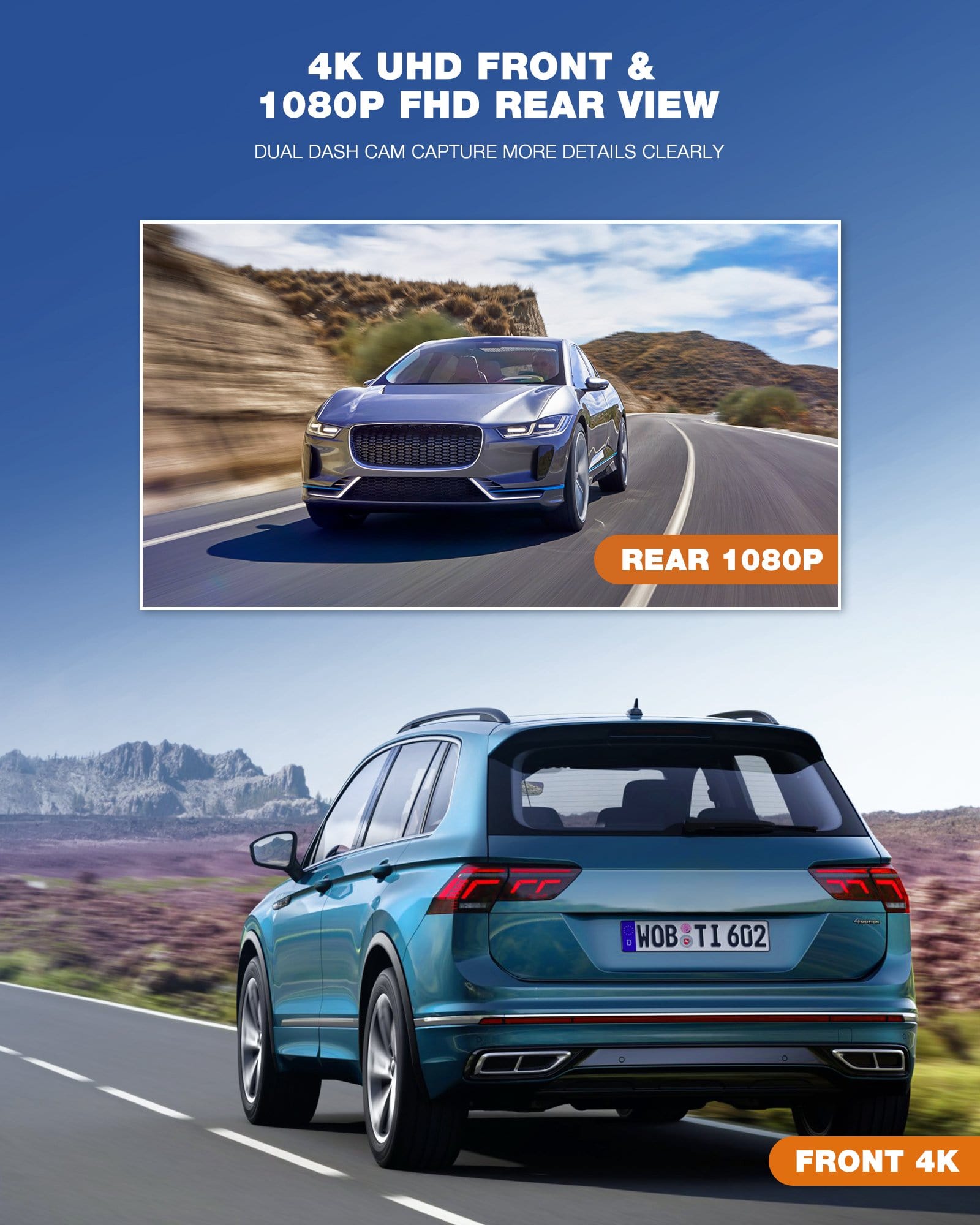 Campark DC45 Dual Dash Cam GPS Front and Rear 4K & 1080P Mini Dash Camera（Only available in the UK）