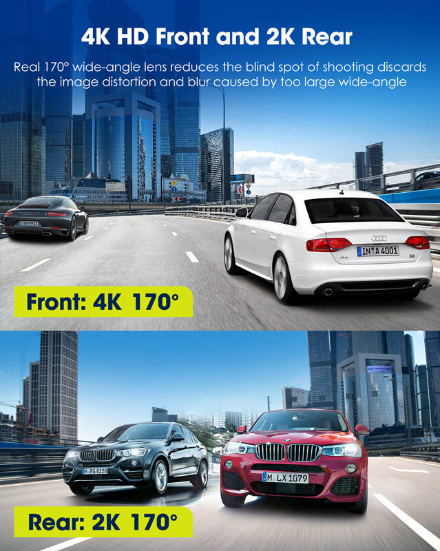 Campark DC15 4K+ 2K Front and Rear Dash Camera for Cars Built in WiFi GPS with 3.16" Touch Screen, 64GB Memory Card (USA Only)